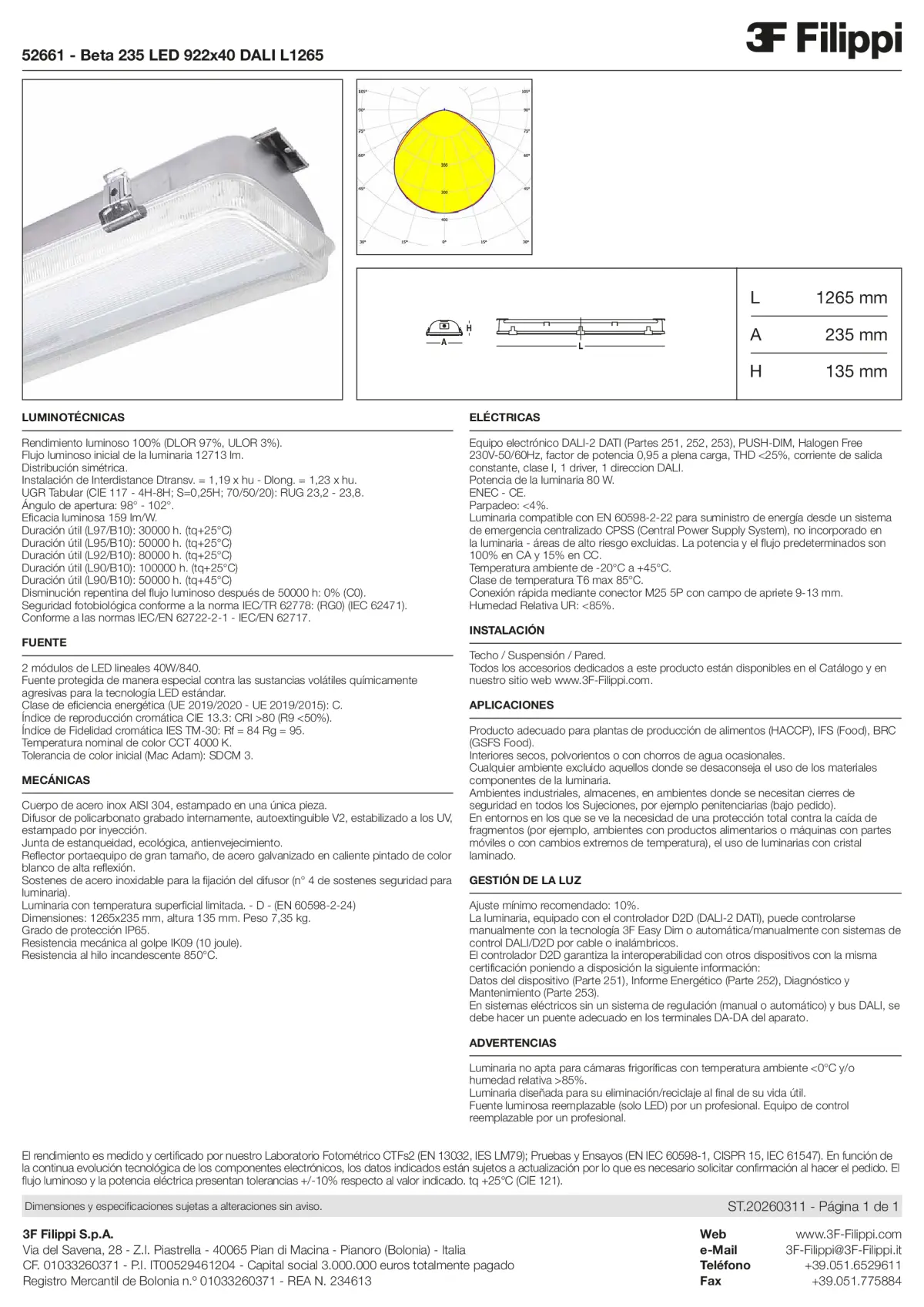 52661 - Beta 235 LED 922x40 DALI L1265 - Datasheet - es