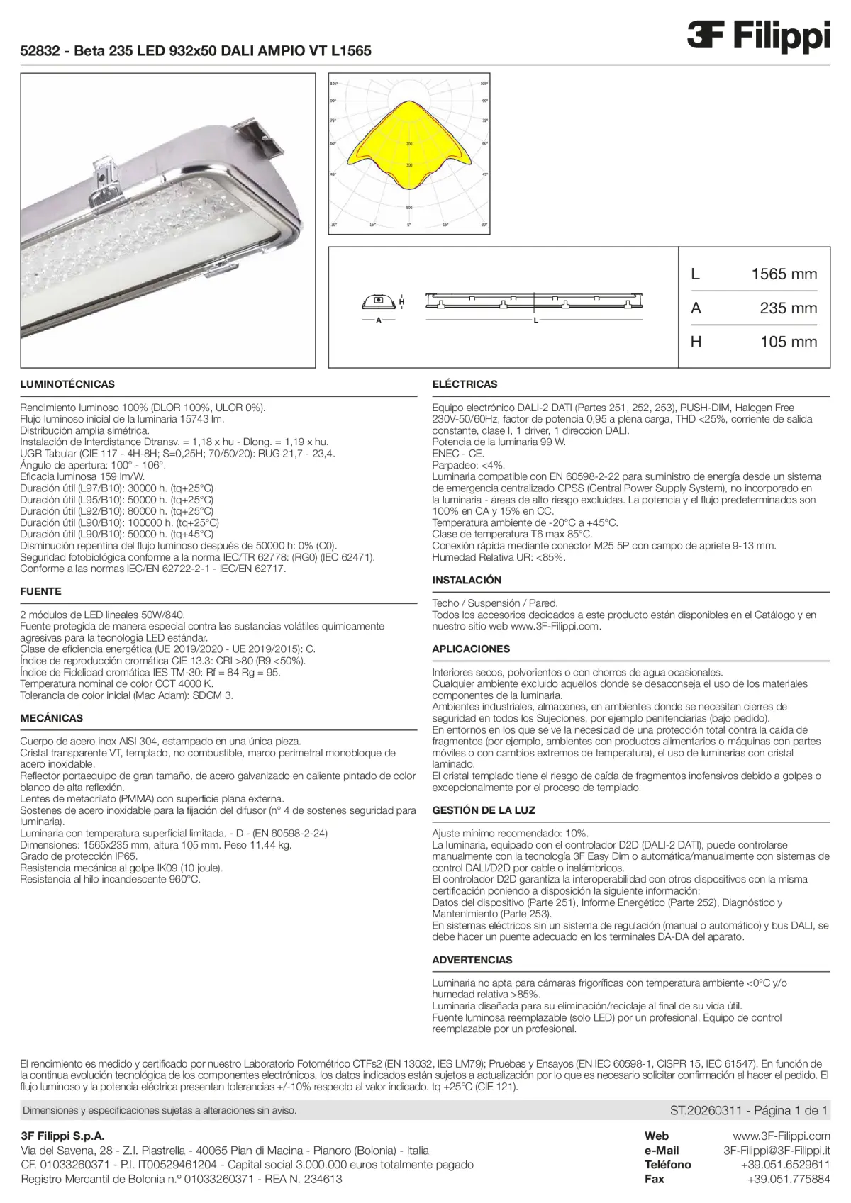 52832 - Beta 235 LED 932x50 DALI AMPIO VT L1565 - Datasheet - es