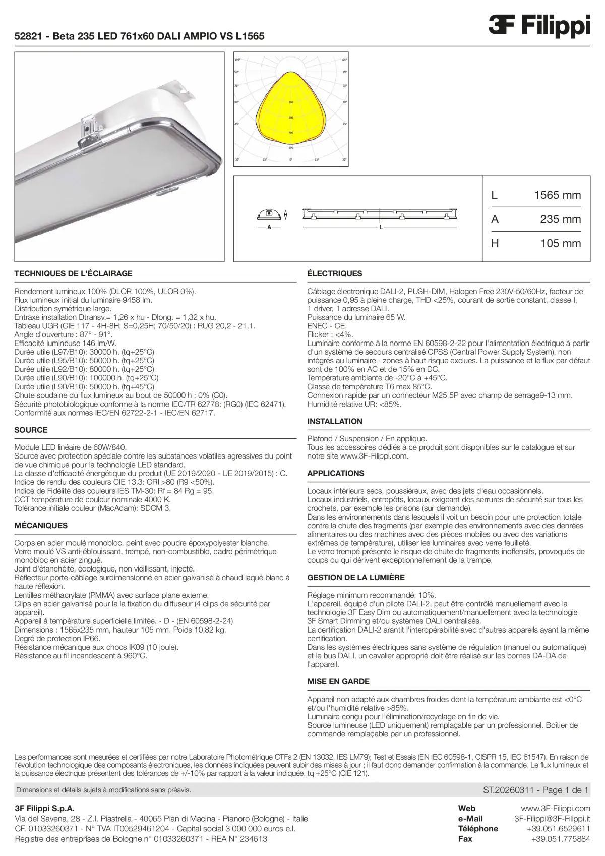 52821 - Beta 235 LED 761x60 DALI AMPIO VS L1565 - Datasheet - fr
