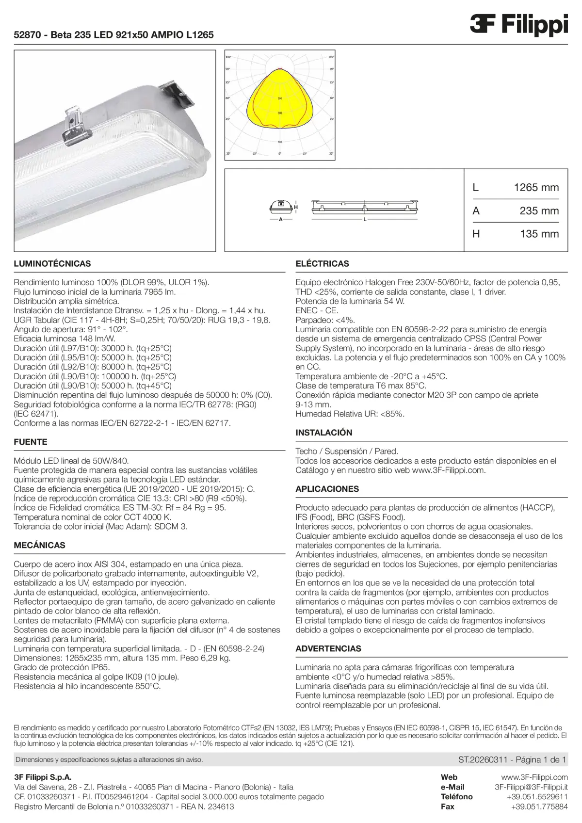 52870 - Beta 235 LED 921x50 AMPIO L1265 - Datasheet - es