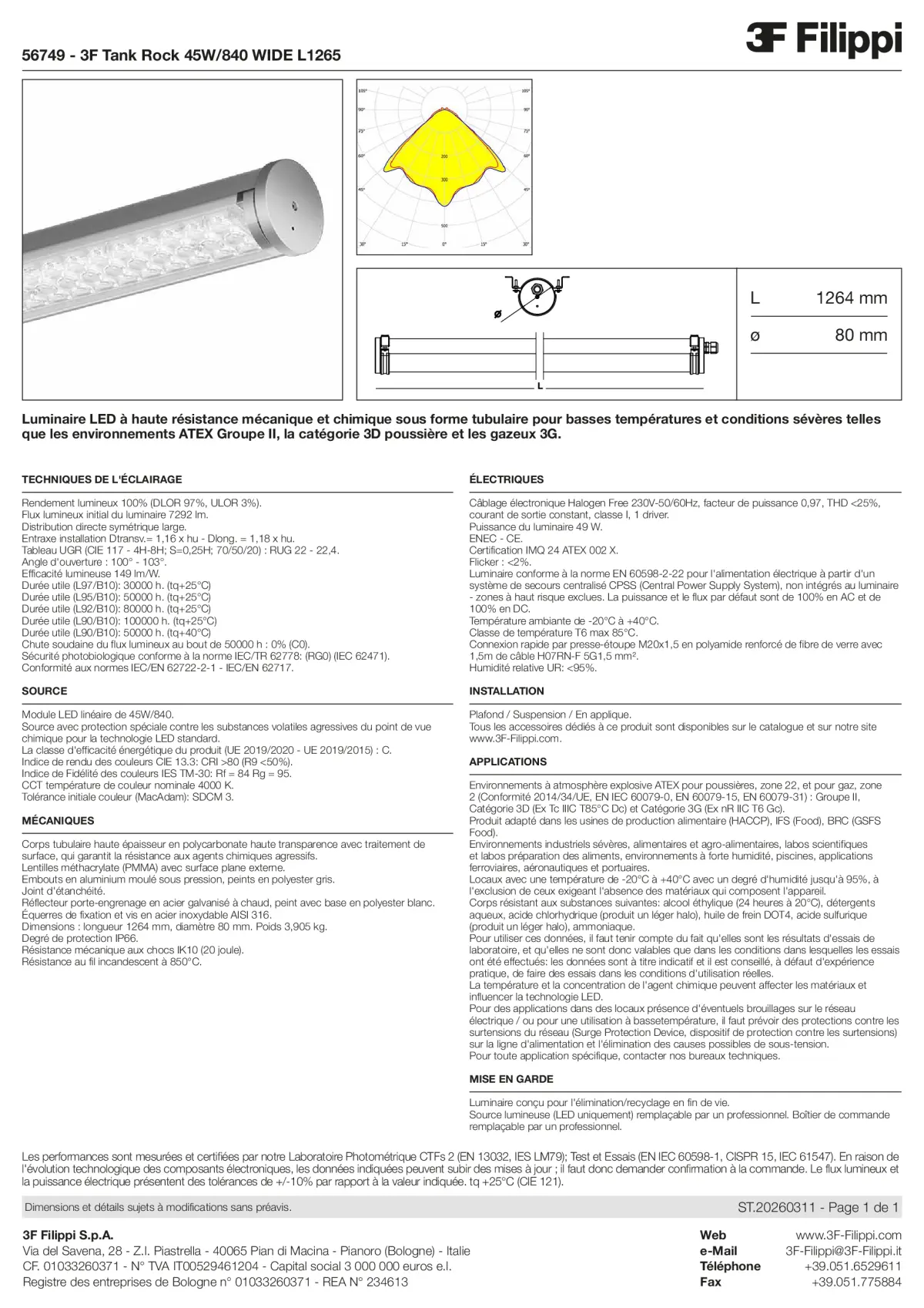 56749 - 3F Tank Rock 45W-840 WIDE L1265 - Datasheet - fr