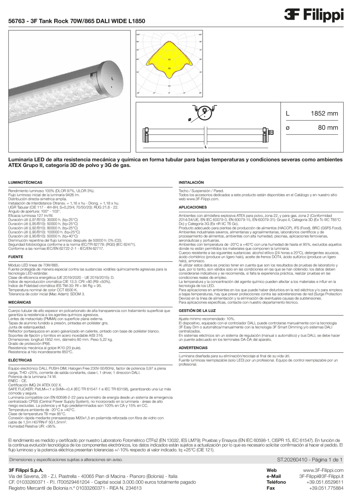 56763 - 3F Tank Rock 70W-865 DALI WIDE L1850 - Datasheet - es