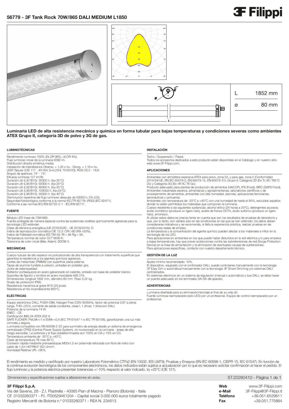 56779 - 3F Tank Rock 70W-865 DALI MEDIUM L1850 - Datasheet - es