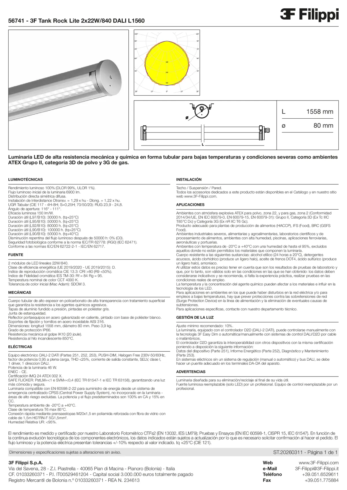 56741 - 3F Tank Rock Lite 2x22W-840 DALI L1560 - Datasheet - es