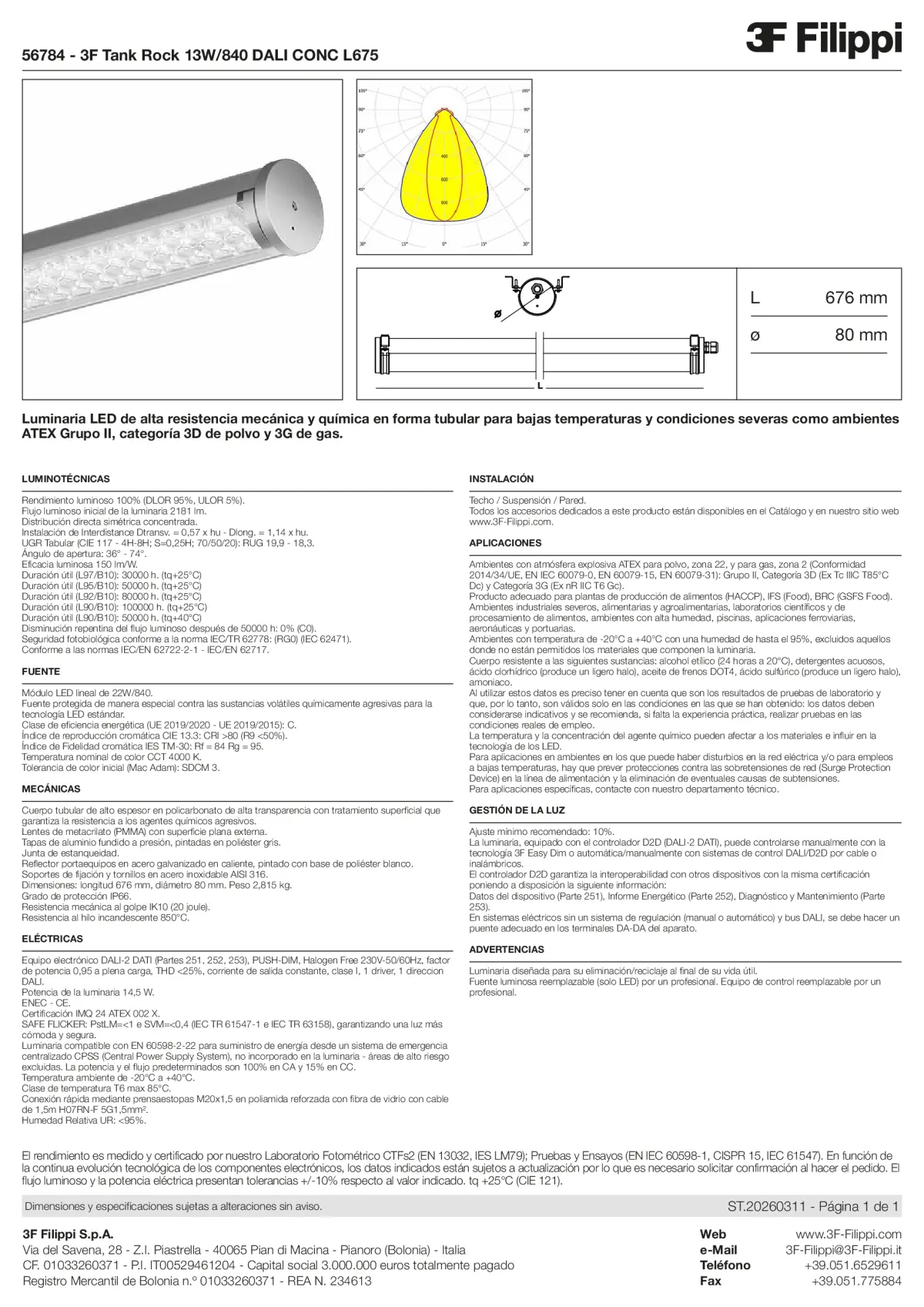 56784 - 3F Tank Rock 13W-840 DALI CONC L675 - Datasheet - es