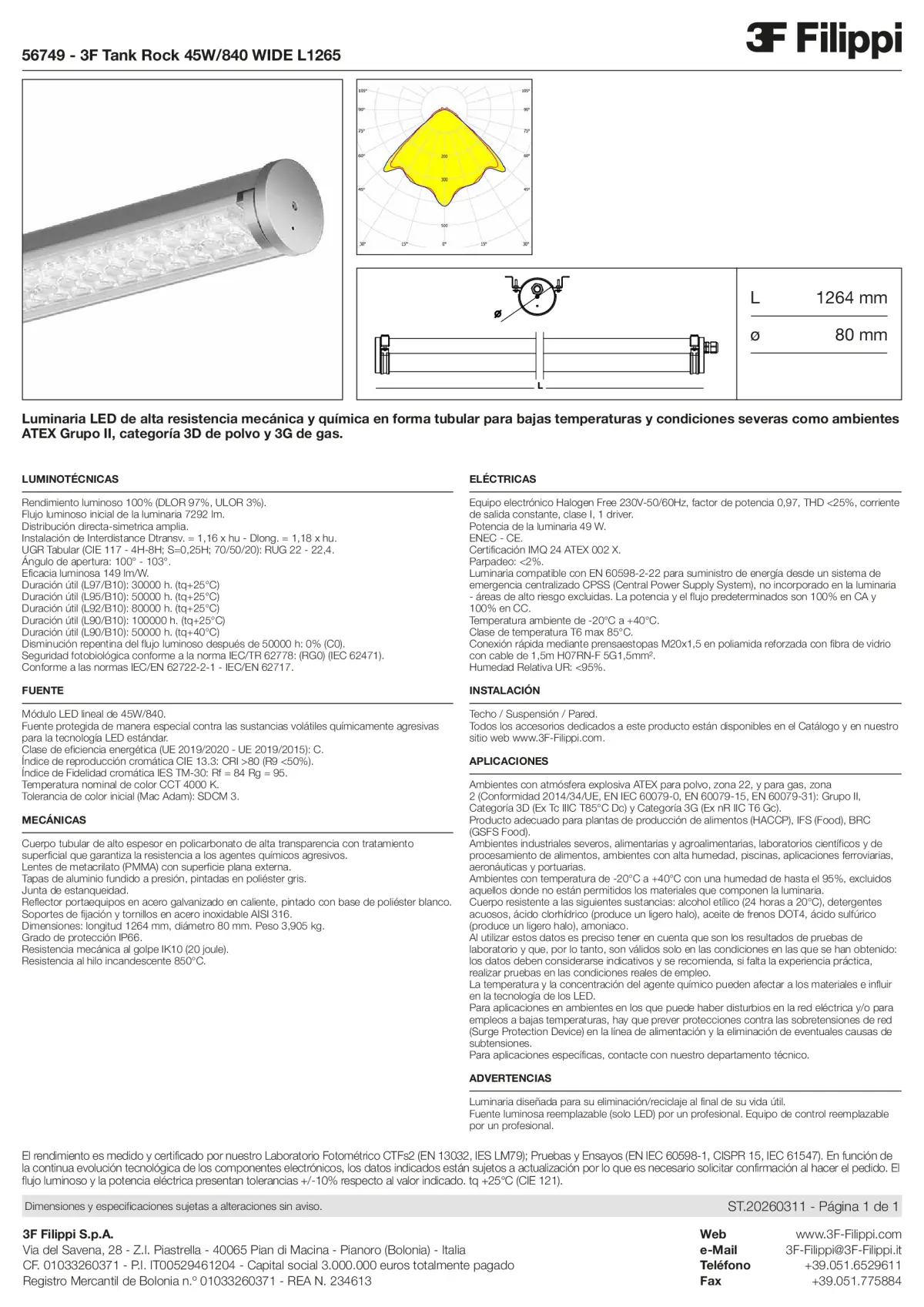56749 - 3F Tank Rock 45W-840 WIDE L1265 - Datasheet - es