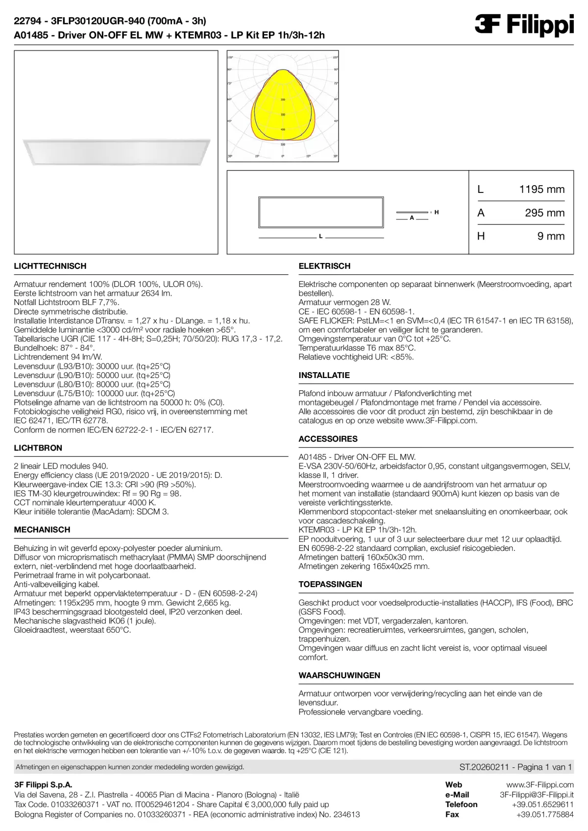22794+A01485+KTEMR03 - 3FLP30120UGR-940 (700mA - 3h) + ON-OFF EL MW + Kit EP 1h-3h - Datasheet - nl