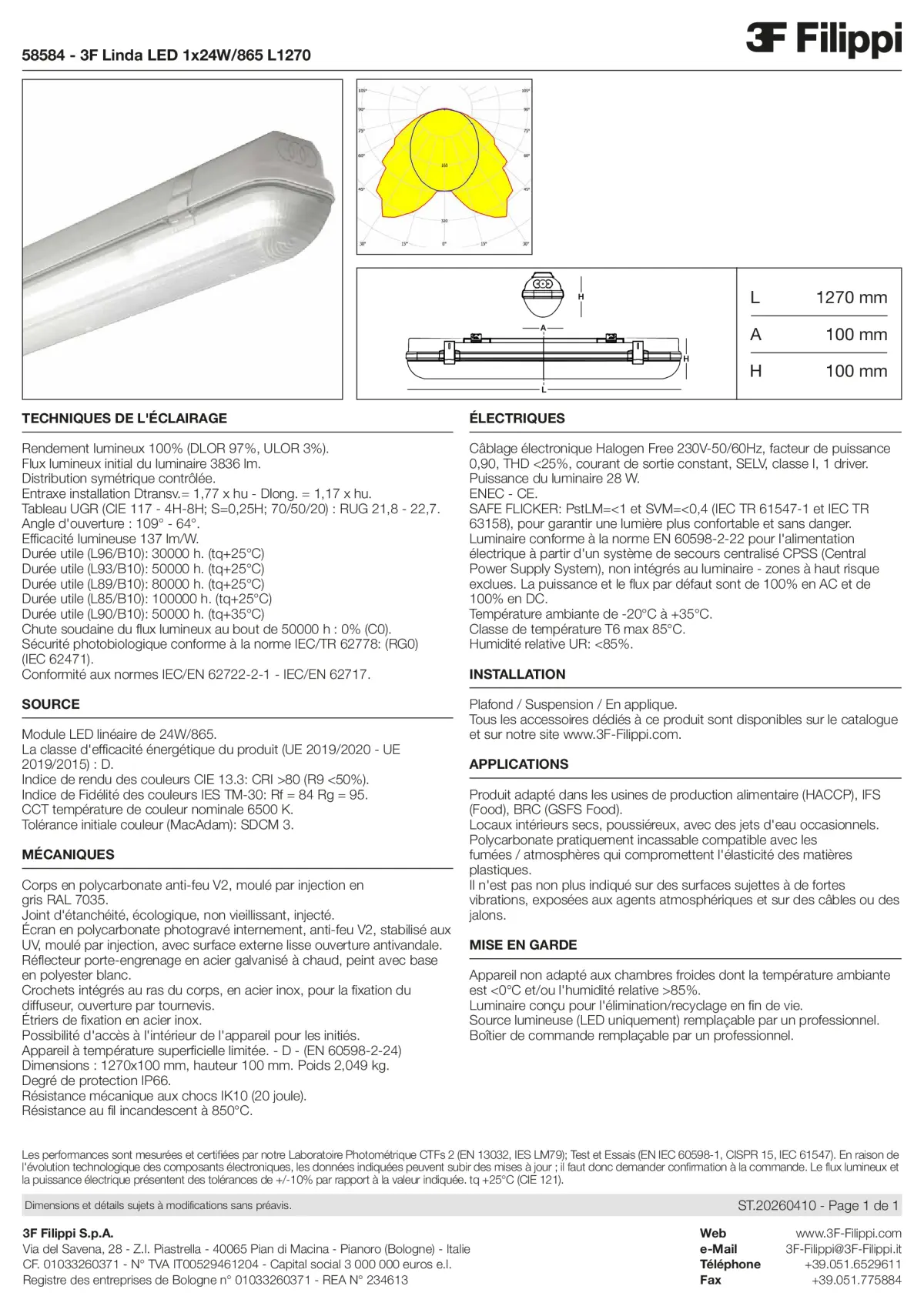 58584 - 3F Linda LED 1x24W-865 L1270 - Datasheet - fr