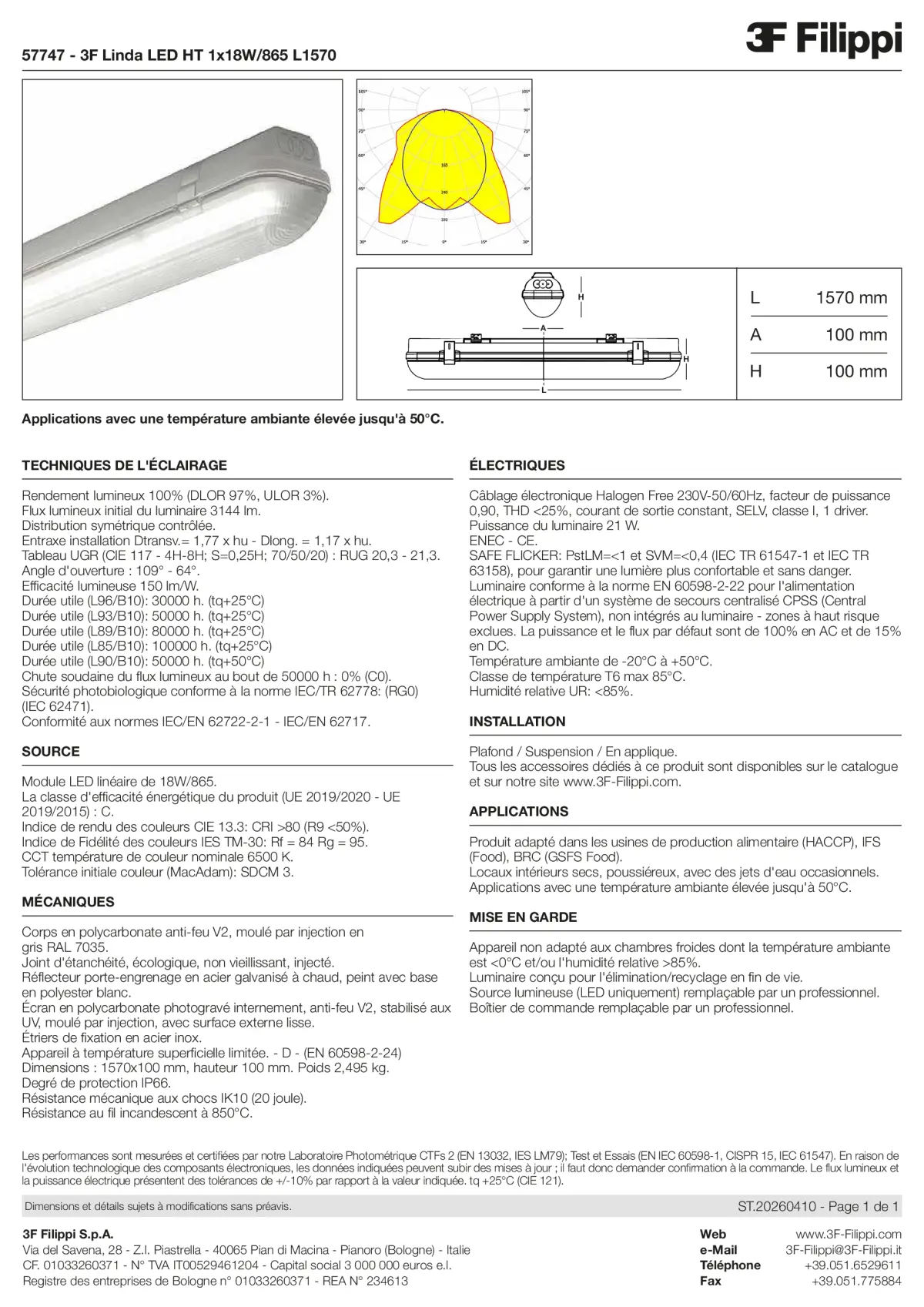 57747 - 3F Linda LED HT 1x18W-865 L1570 - Datasheet - fr