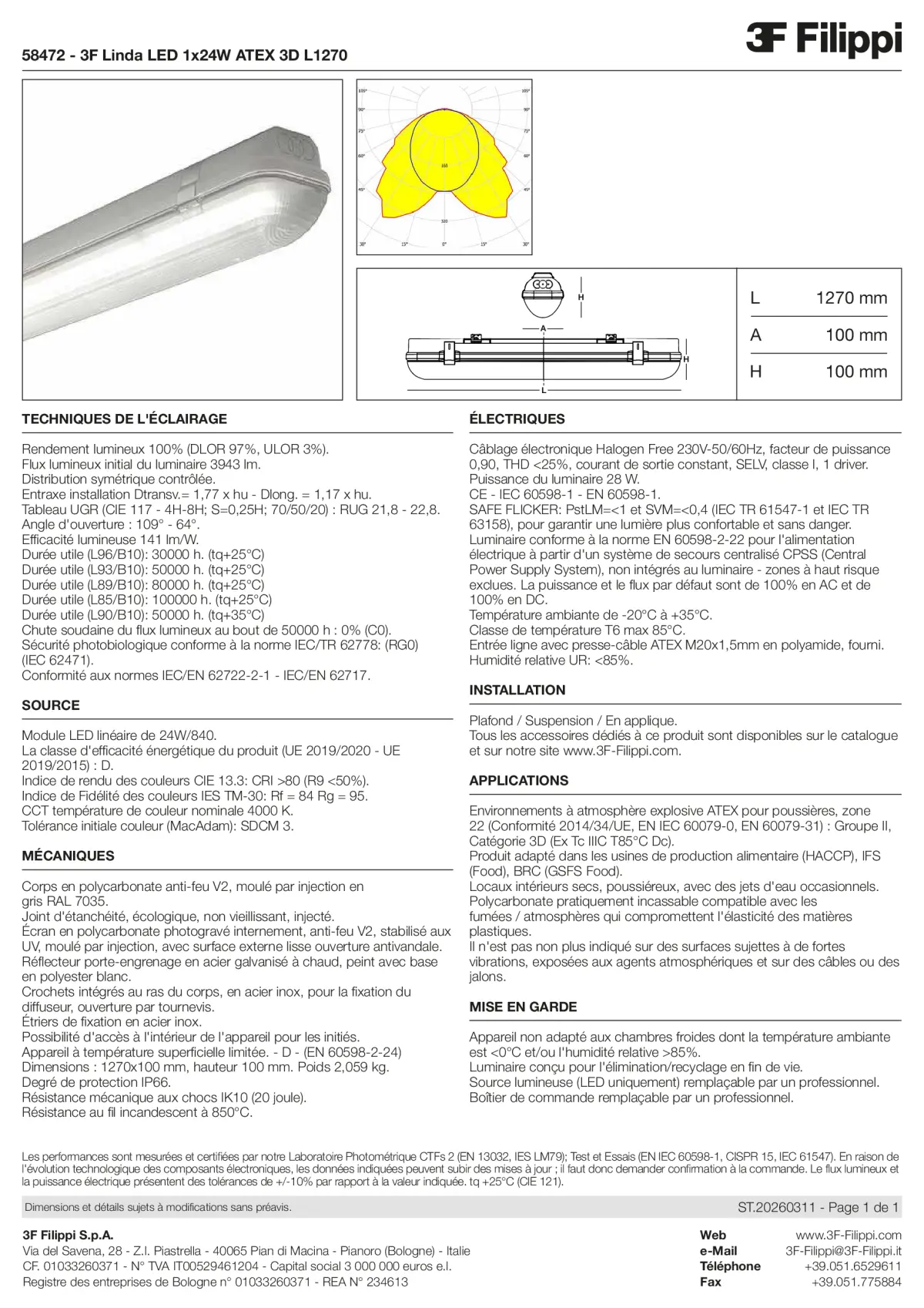 58472 - 3F Linda LED 1x24W ATEX 3D L1270 - Datasheet - fr