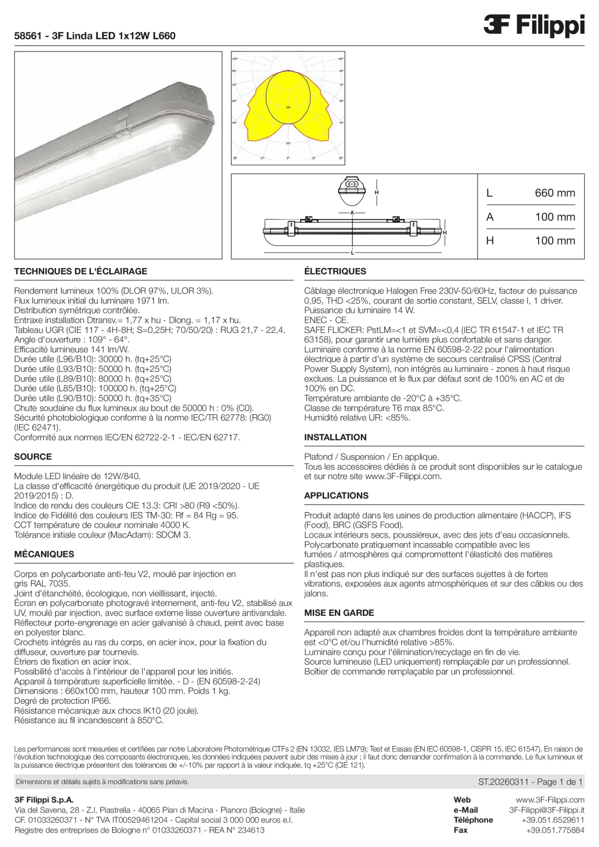 58561 - 3F Linda LED 1x12W L660 - Datasheet - fr