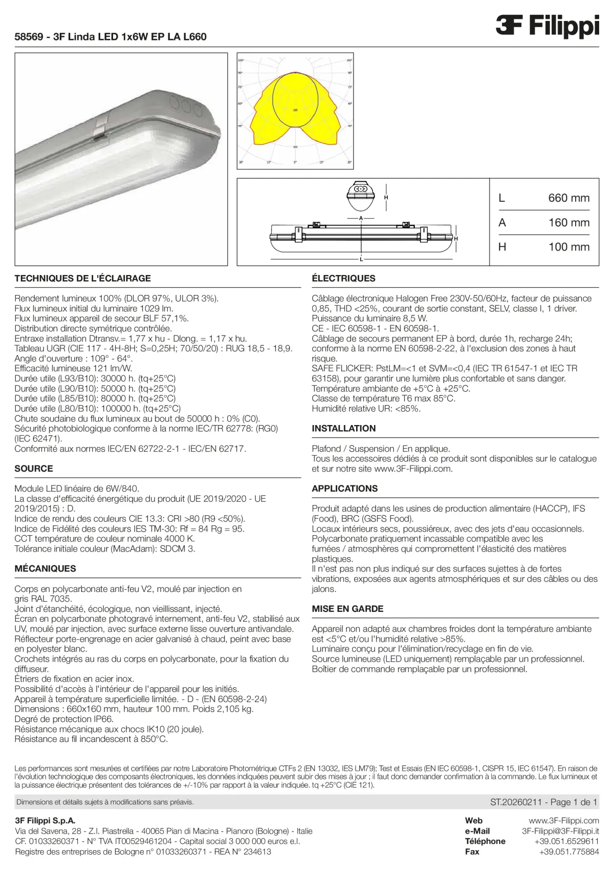 58569 - 3F Linda LED 1x6W EP LA L660 - Datasheet - fr