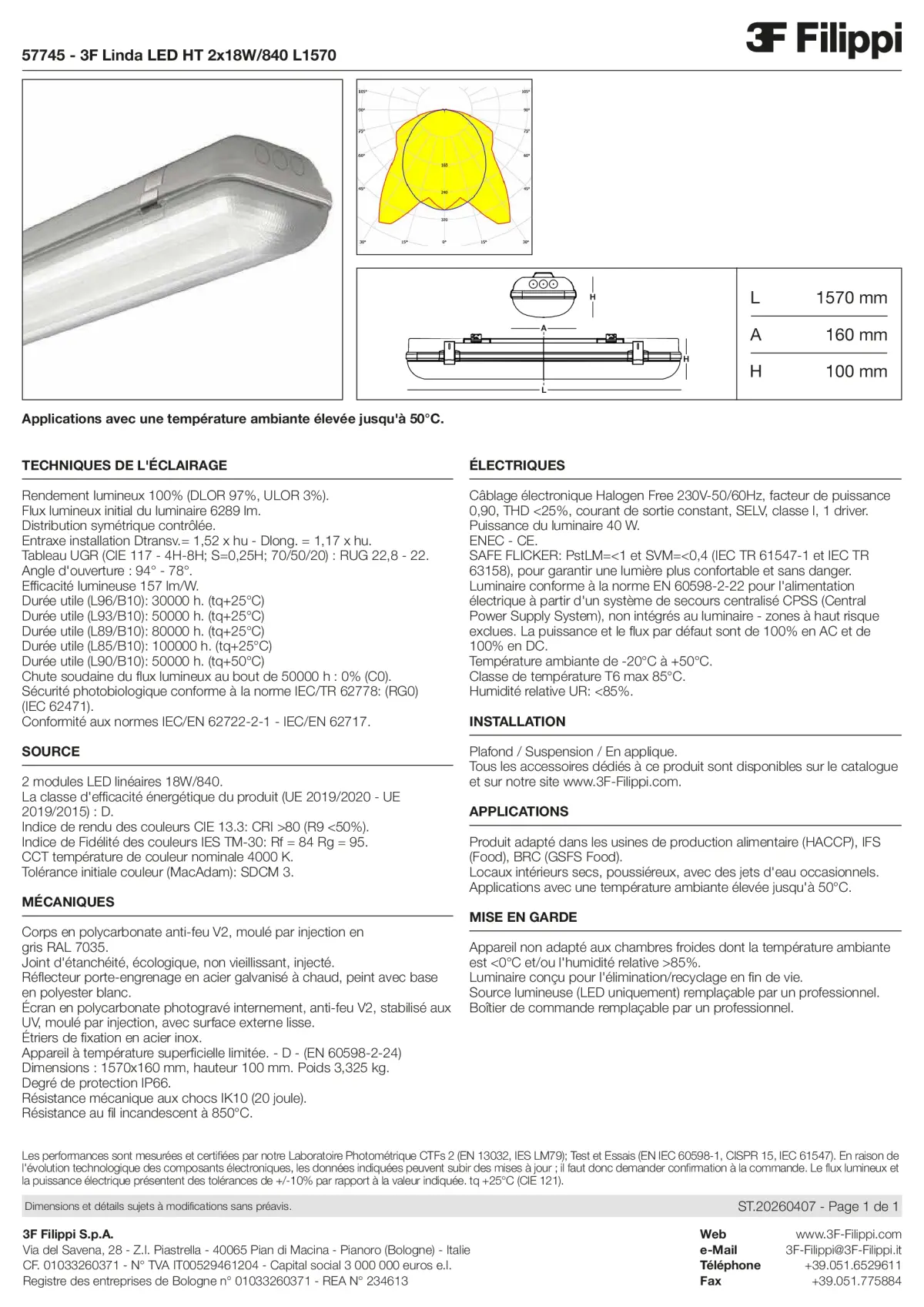 57745 - 3F Linda LED HT 2x18W-840 L1570 - Datasheet - fr