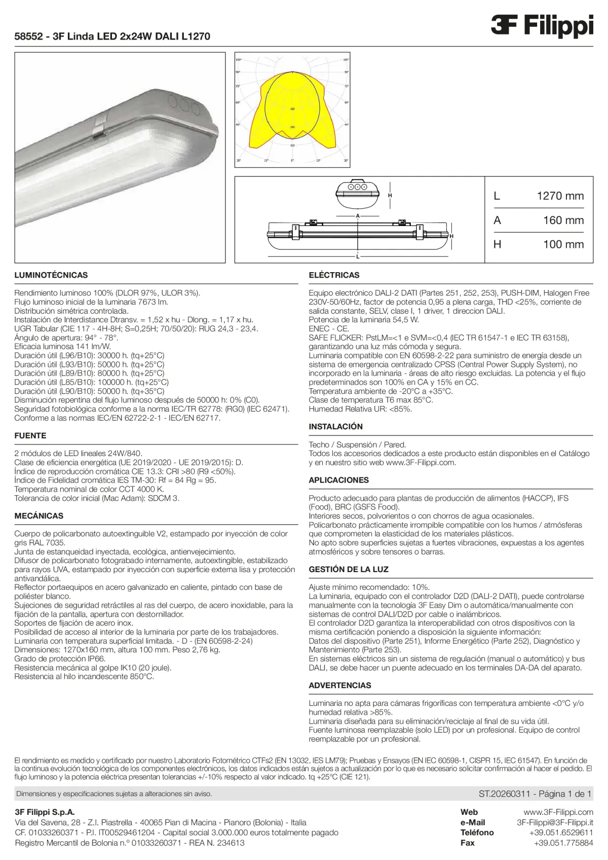 58552 - 3F Linda LED 2x24W DALI L1270 - Datasheet - es