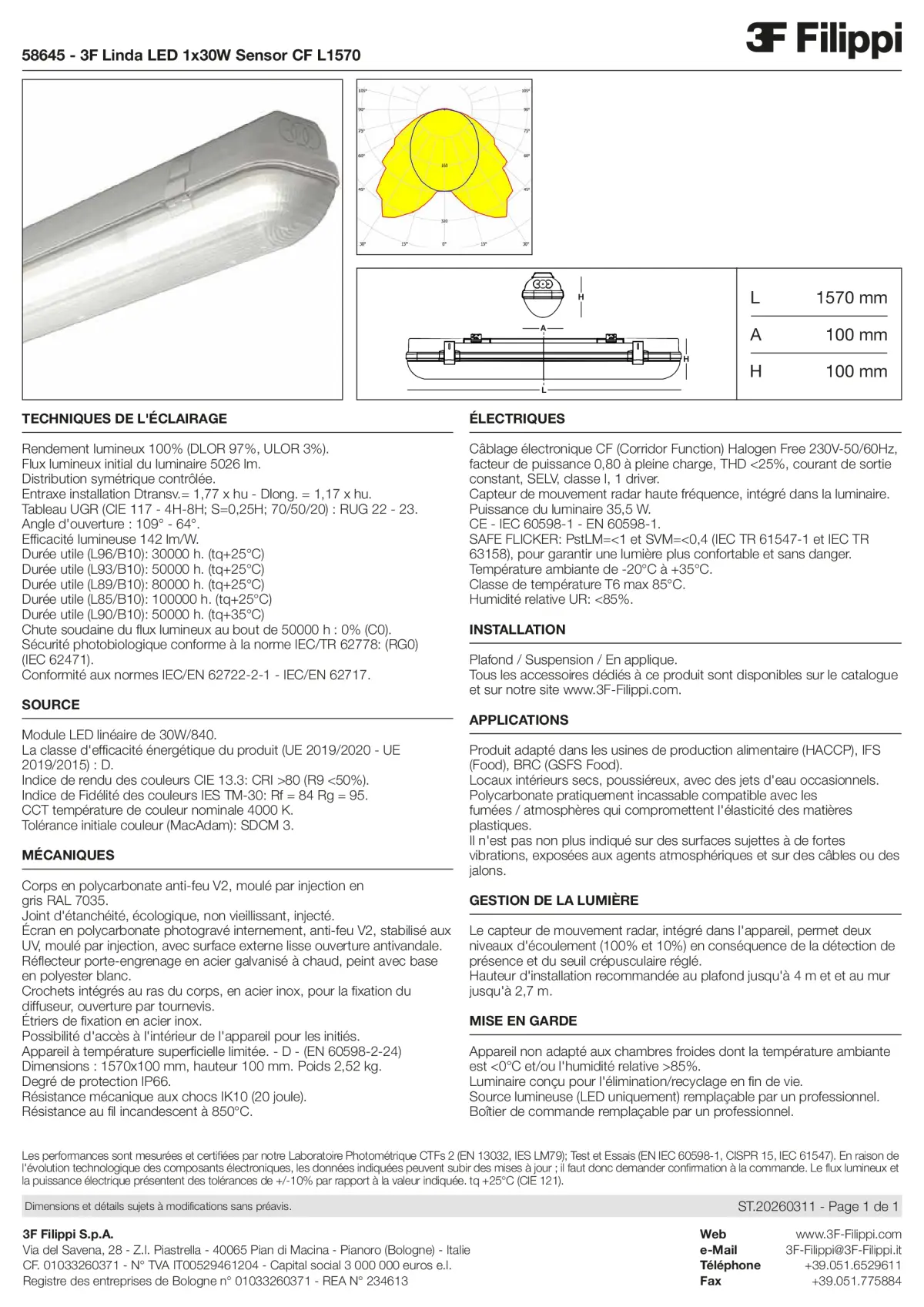 58645 - 3F Linda LED 1x30W Sensor CF L1570 - Datasheet - fr