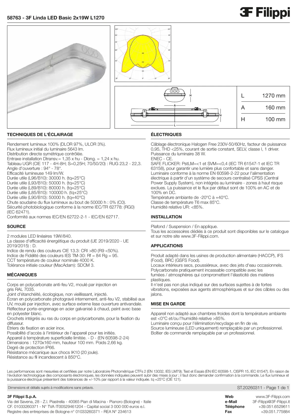 58763 - 3F Linda LED Basic 2x19W L1270 - Datasheet - fr