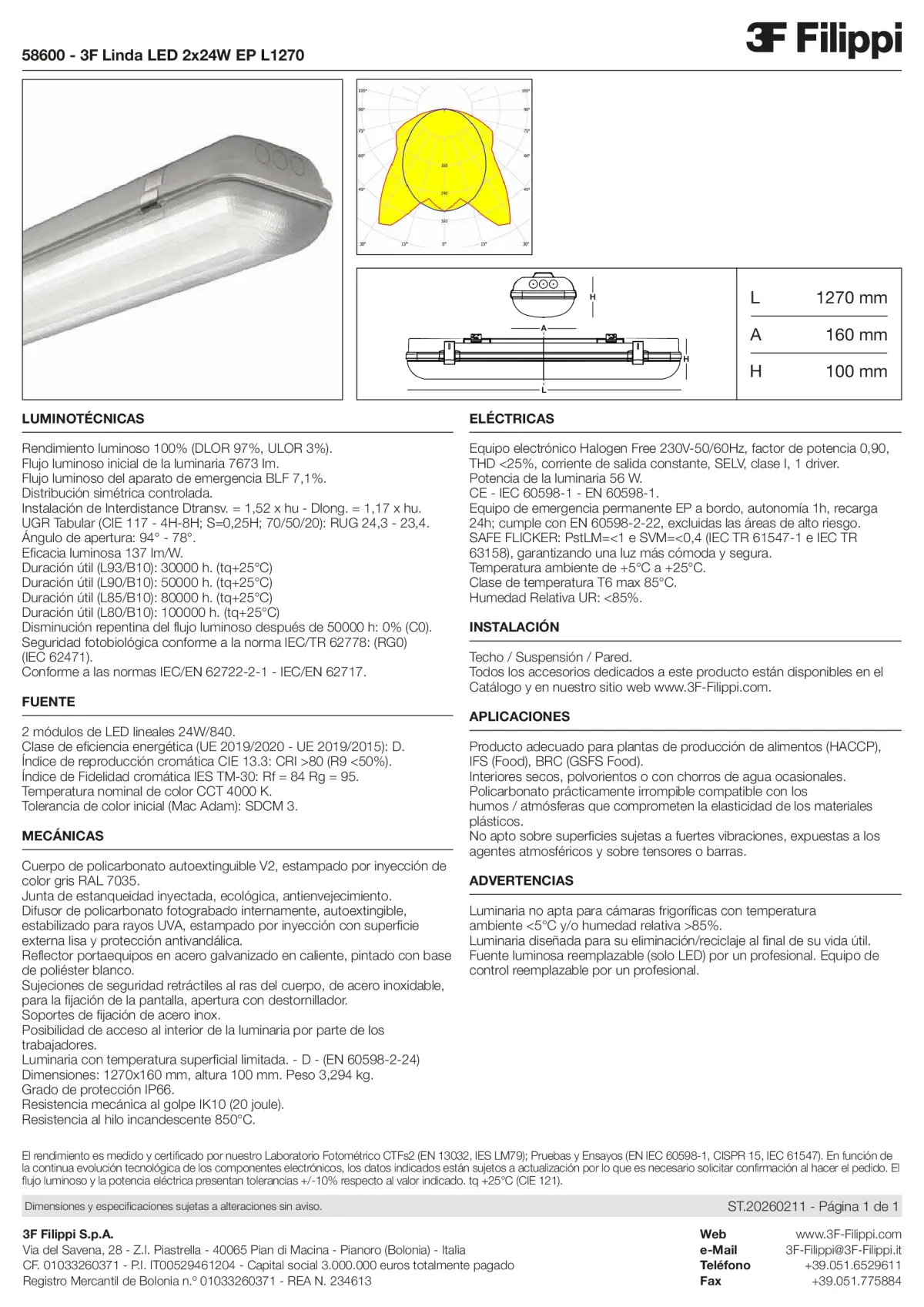 58600 - 3F Linda LED 2x24W EP L1270 - Datasheet - es
