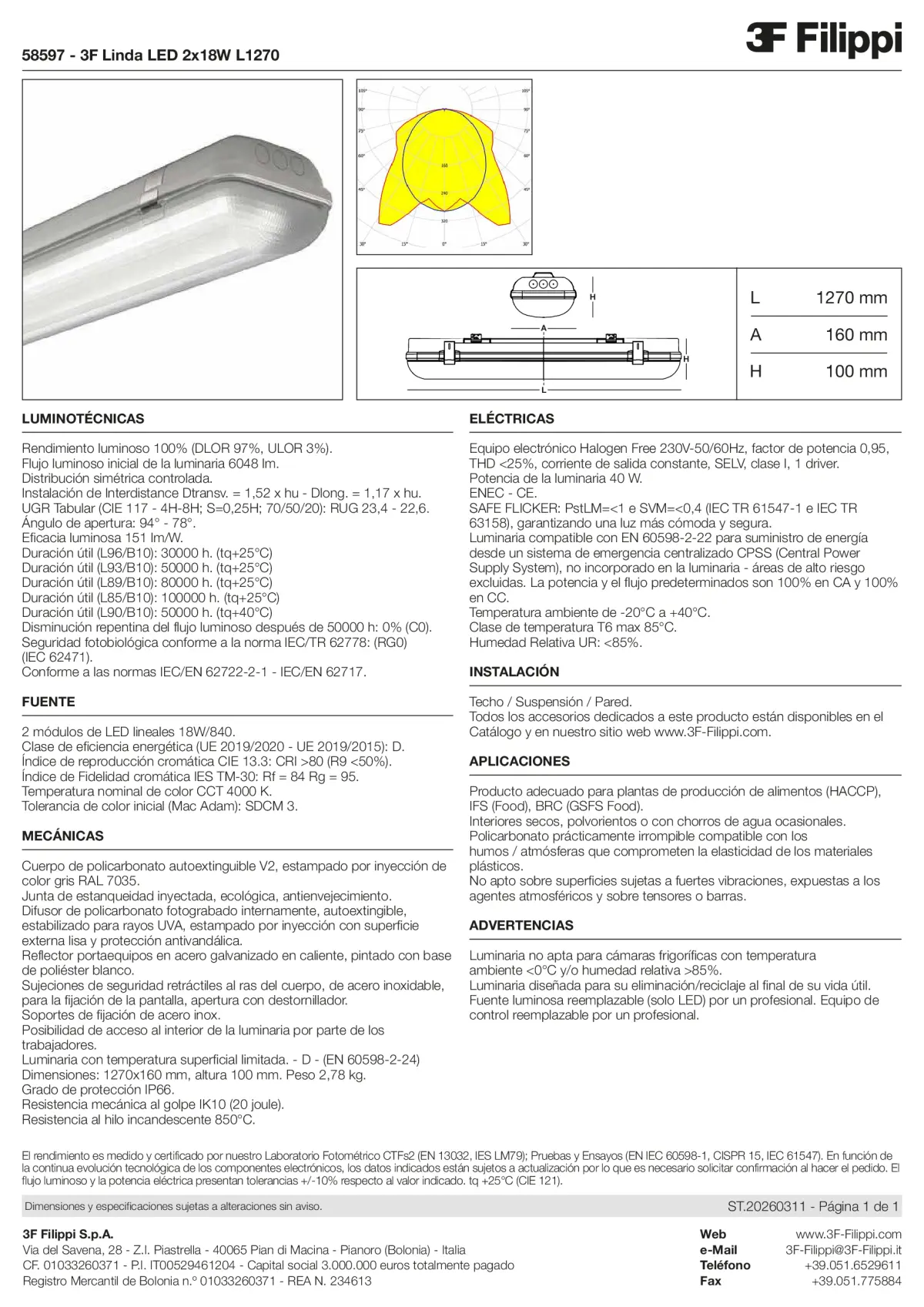 58597 - 3F Linda LED 2x18W L1270 - Datasheet - es