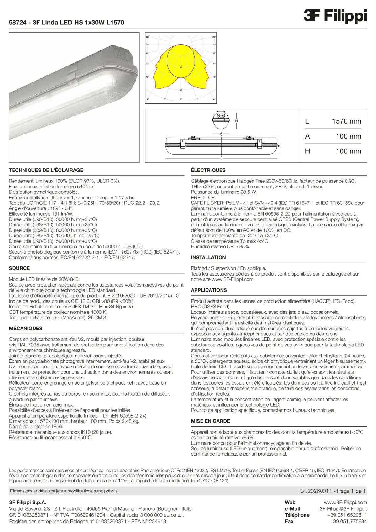58724 - 3F Linda LED HS 1x30W L1570 - Datasheet - fr