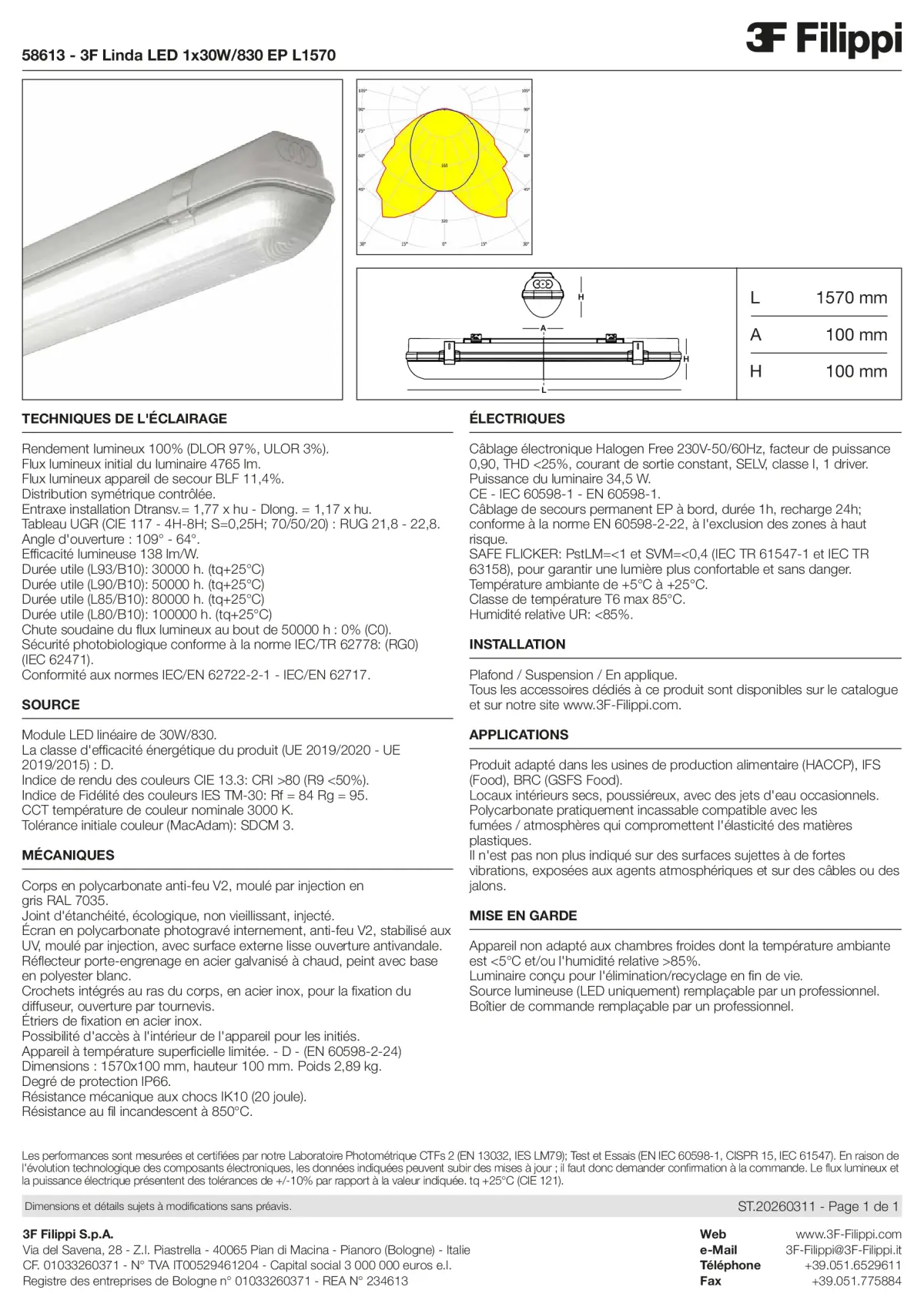 58613 - 3F Linda LED 1x30W-830 EP L1570 - Datasheet - fr