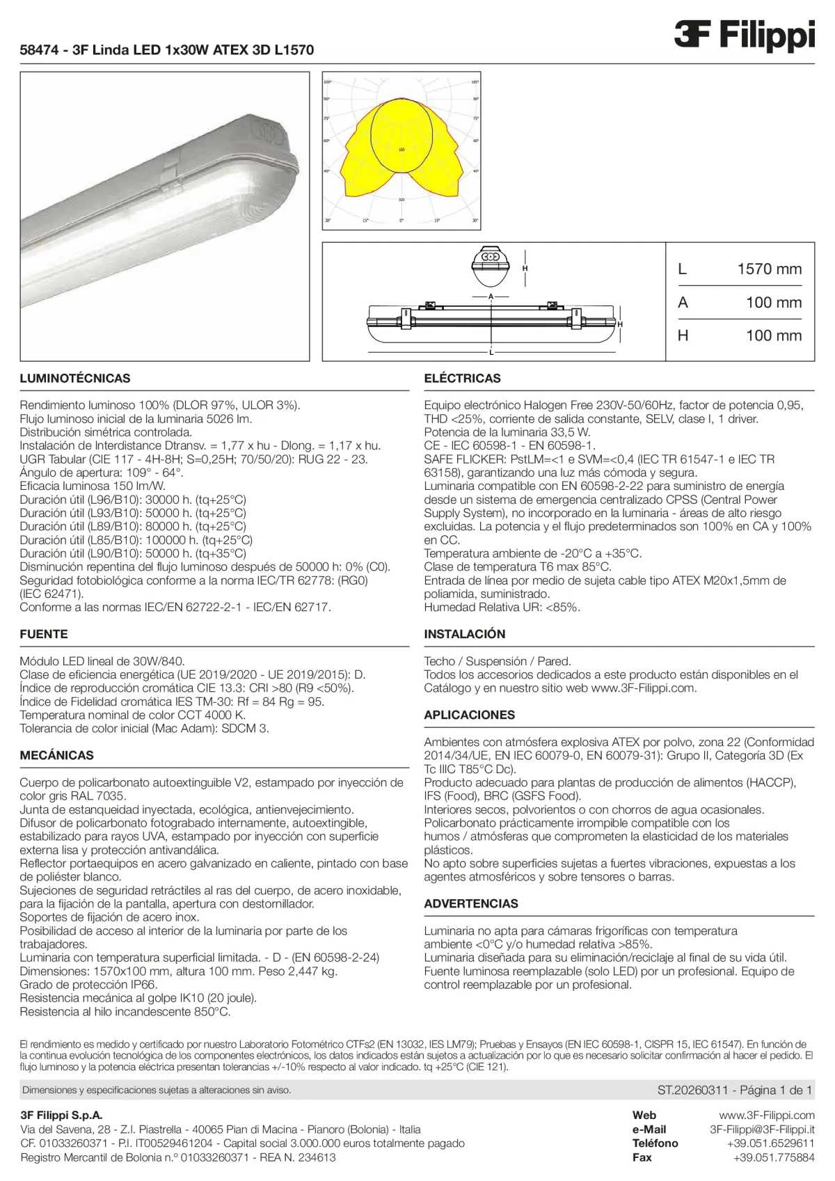 58474 - 3F Linda LED 1x30W ATEX 3D L1570 - Datasheet - es