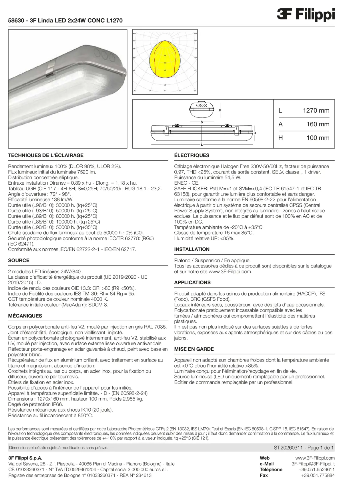 58630 - 3F Linda LED 2x24W CONC L1270 - Datasheet - fr