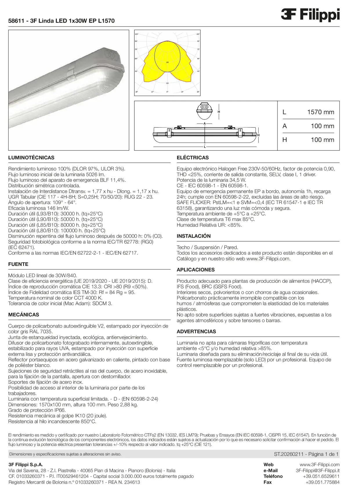 58611 - 3F Linda LED 1x30W EP L1570 - Datasheet - es