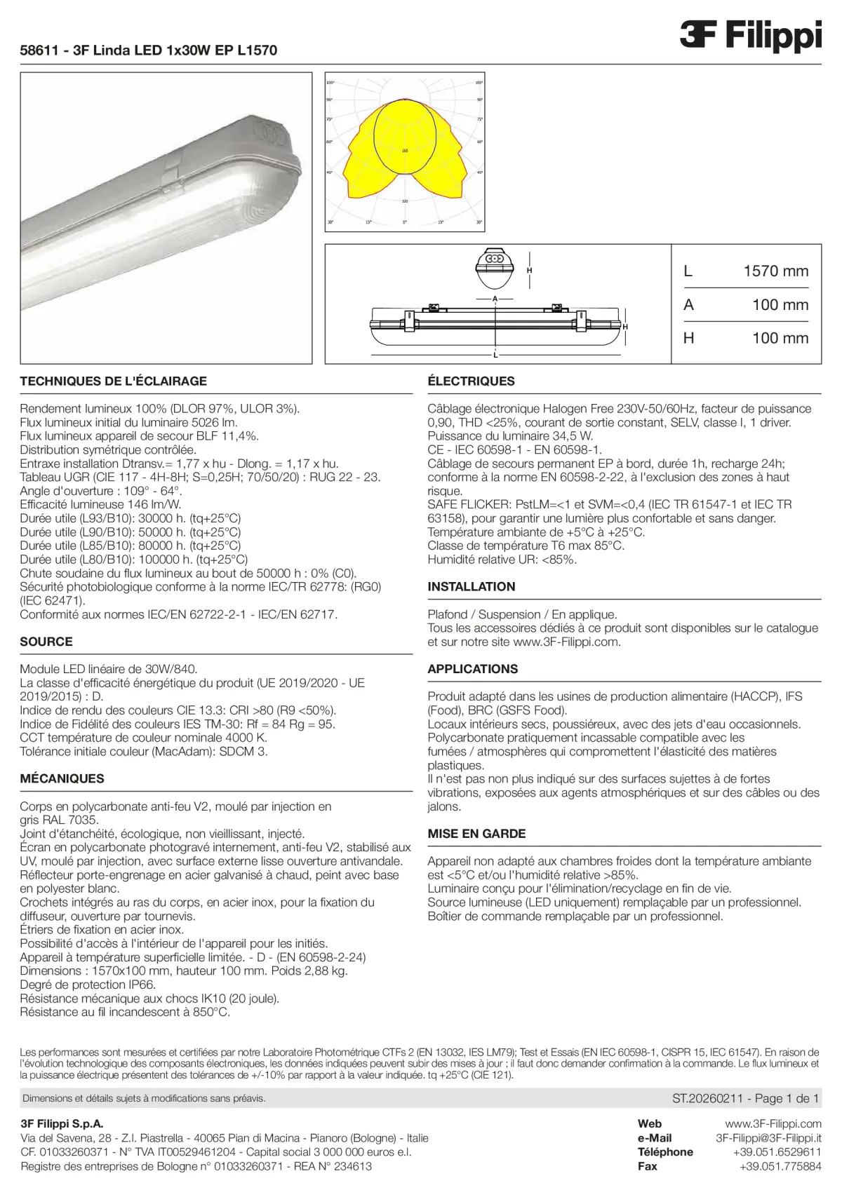 58611 - 3F Linda LED 1x30W EP L1570 - Datasheet - fr
