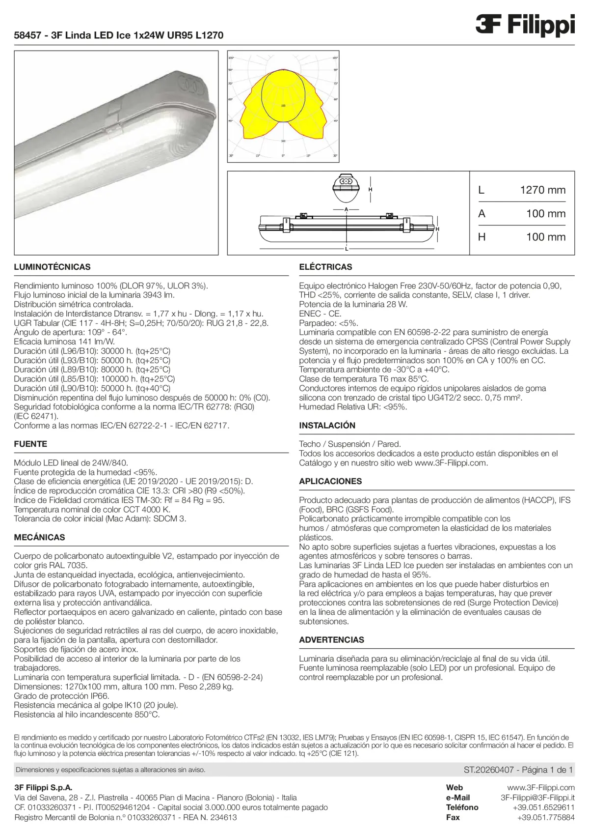 58457 - 3F Linda LED Ice 1x24W UR95 L1270 - Datasheet - es