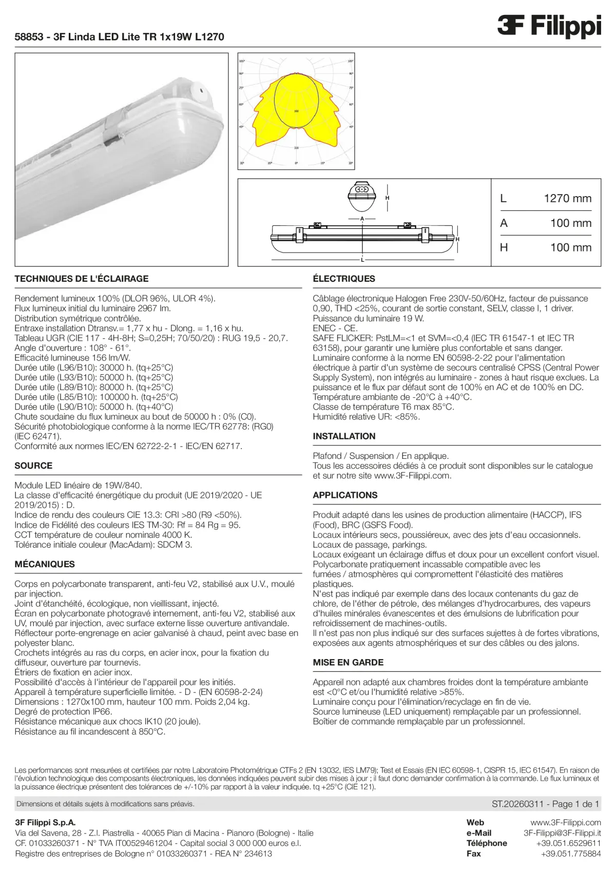 58853 - 3F Linda LED Lite TR 1x19W L1270 - Datasheet - fr