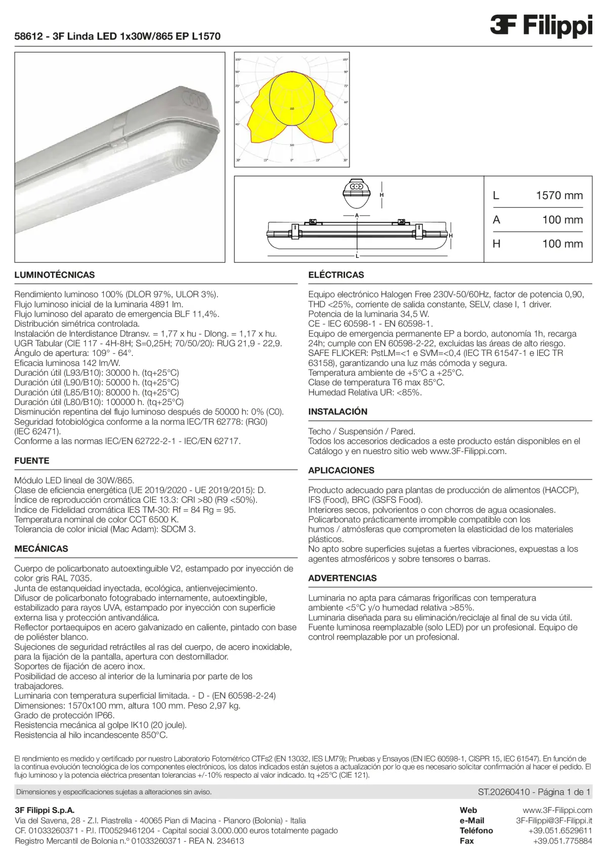 58612 - 3F Linda LED 1x30W-865 EP L1570 - Datasheet - es
