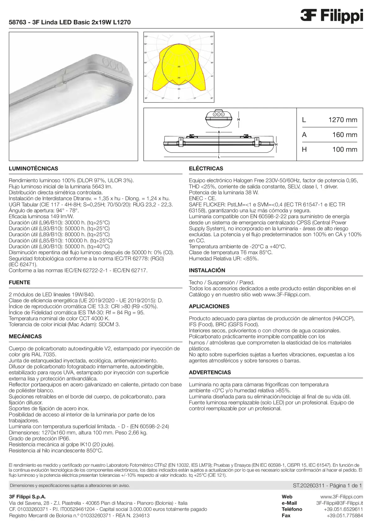 58763 - 3F Linda LED Basic 2x19W L1270 - Datasheet - es
