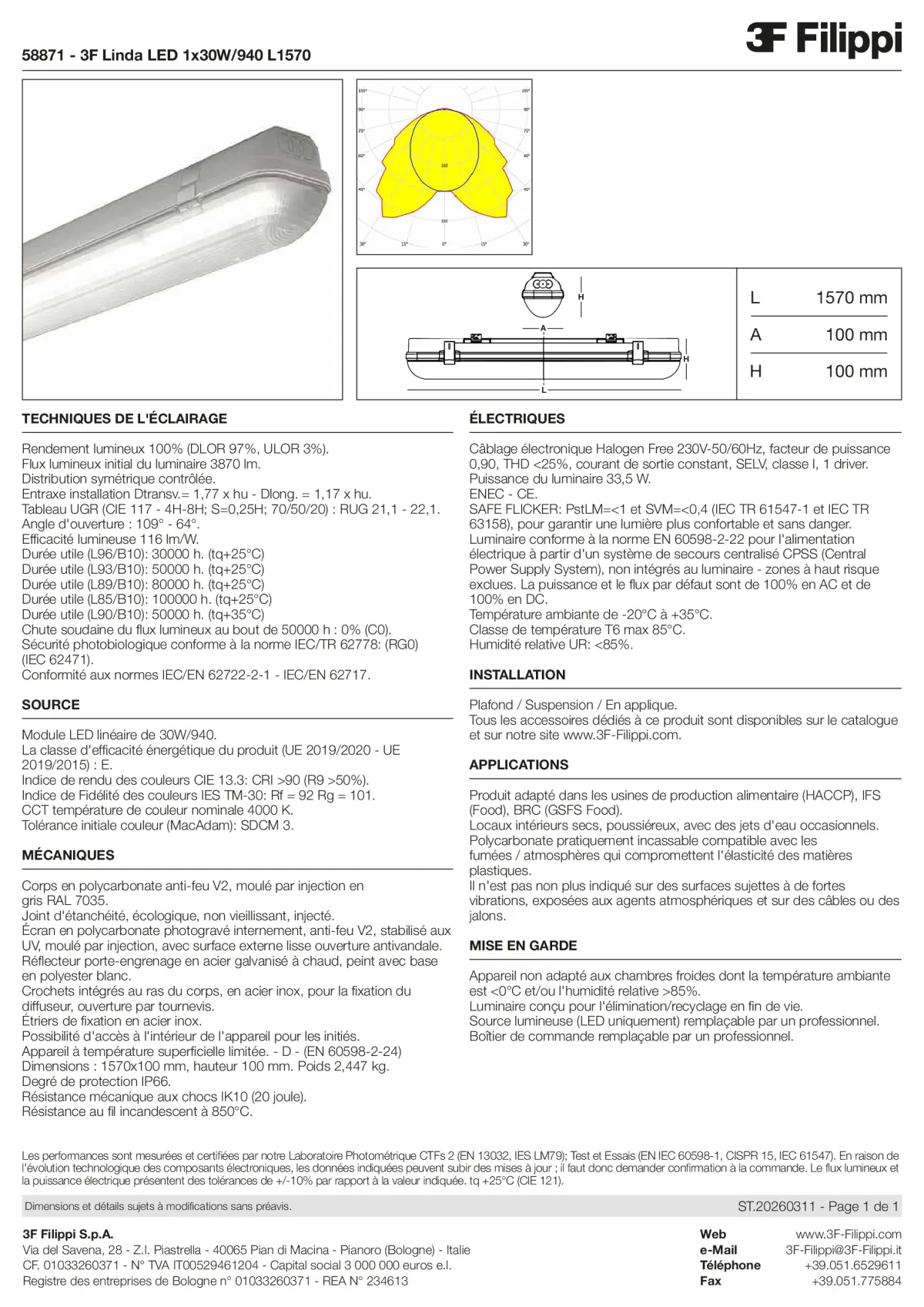 58871 - 3F Linda LED 1x30W-940 L1570 - Datasheet - fr