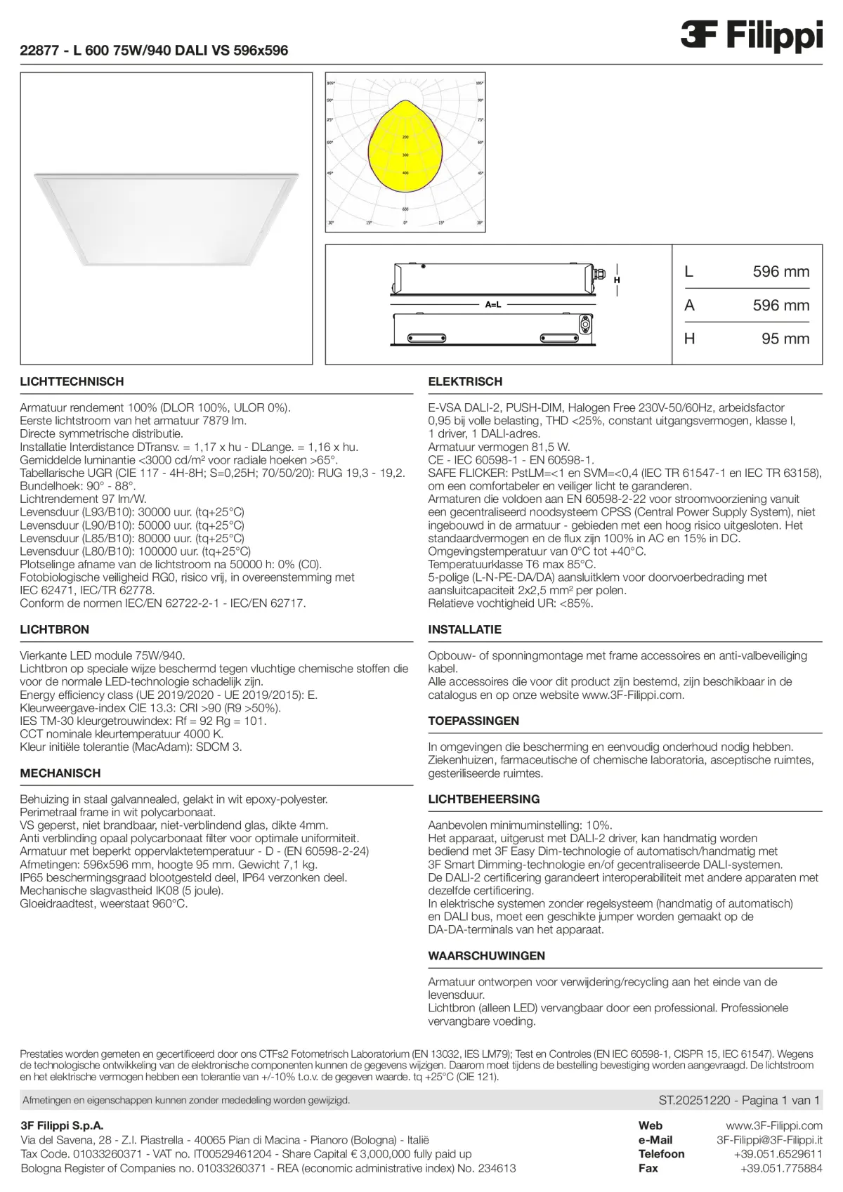 22877 - L 600 75W-940 DALI VS 596x596 - Datasheet - nl