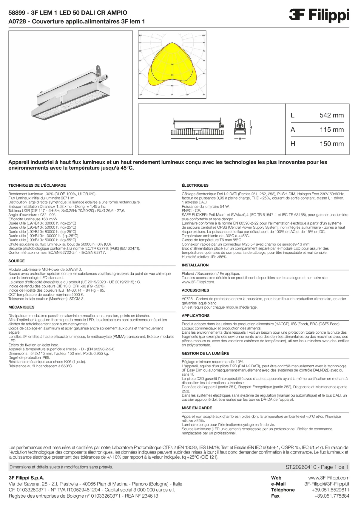 58899+A0728 - 3F LEM 1 LED 50 DALI CR AMPIO + FOOD - Datasheet - fr