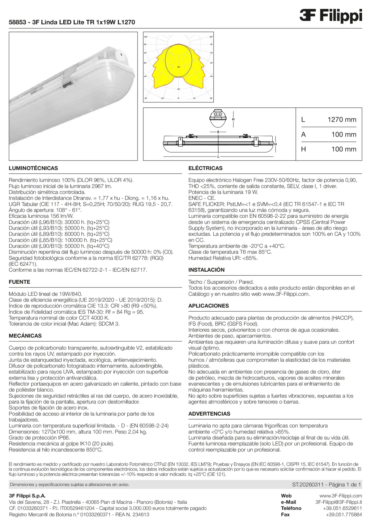 58853 - 3F Linda LED Lite TR 1x19W L1270 - Datasheet - es