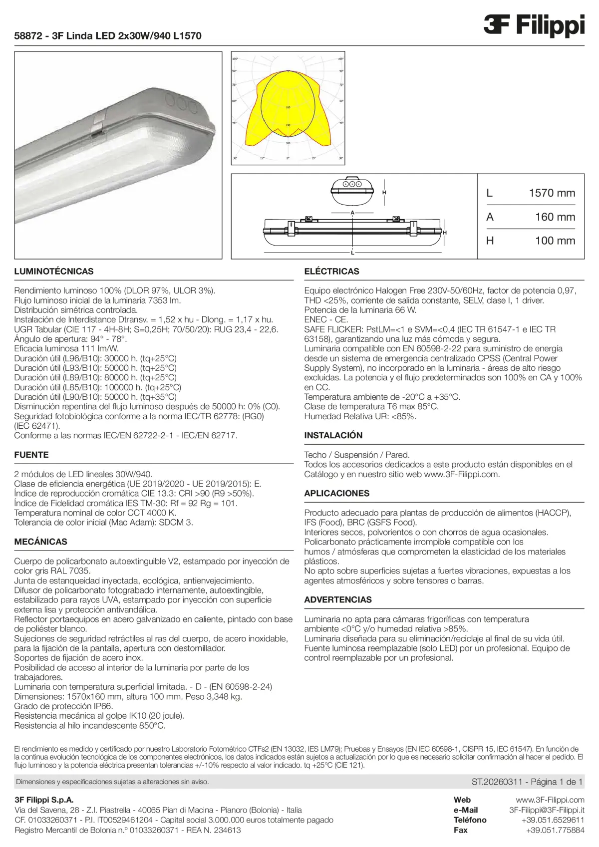58872 - 3F Linda LED 2x30W-940 L1570 - Datasheet - es