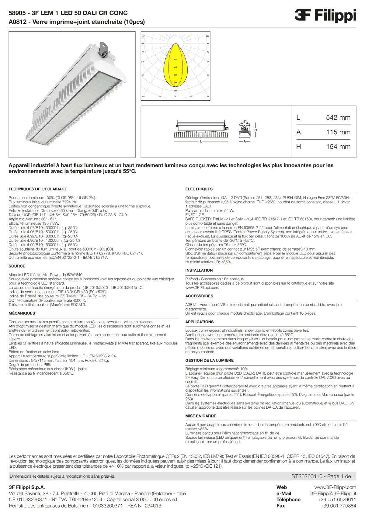58905+A0812 - 3F LEM 1 LED 50 DALI CR CONC + VS - Datasheet - fr