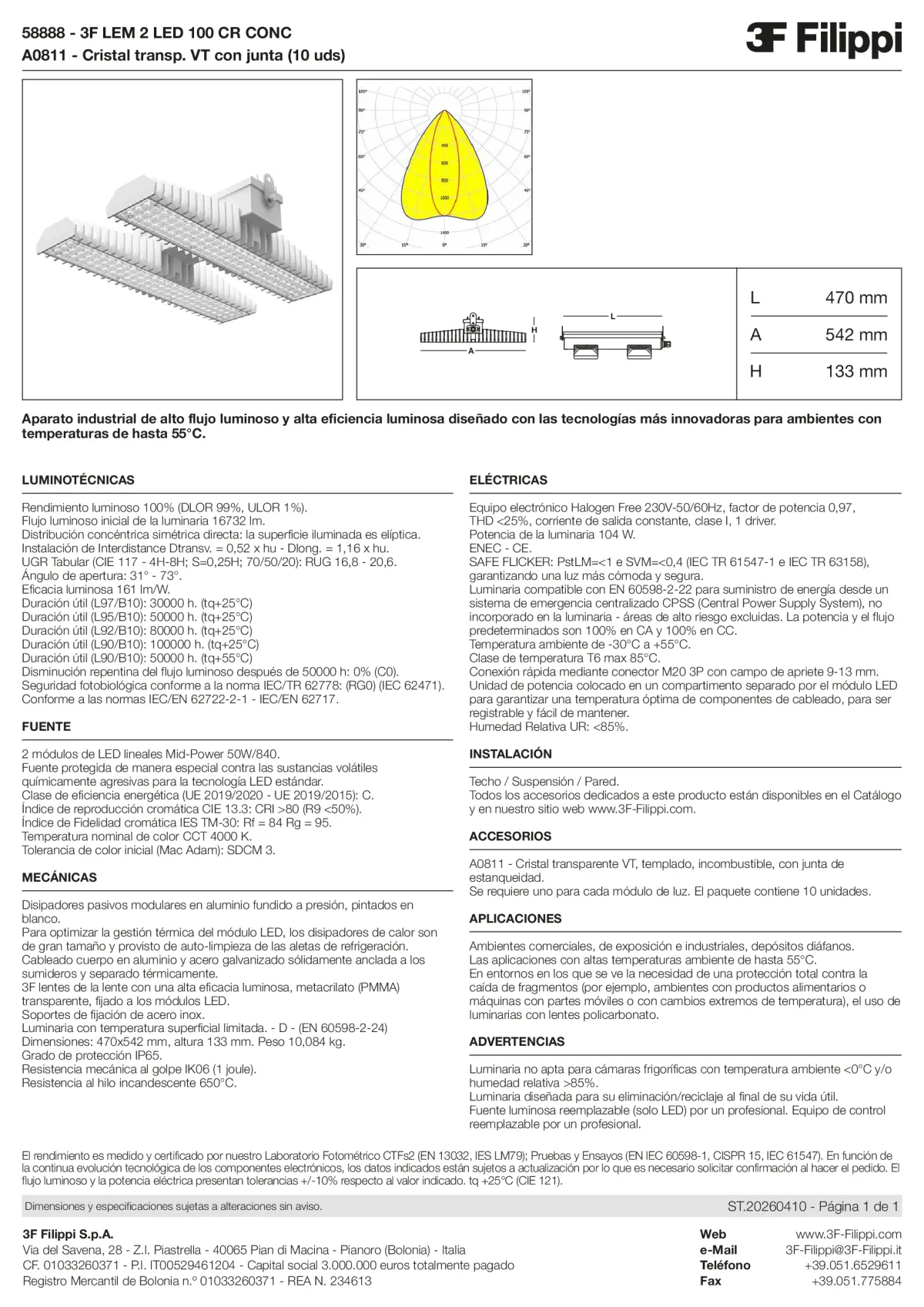 58888+A0811 - 3F LEM 2 LED 100 CR CONC + VT - Datasheet - es