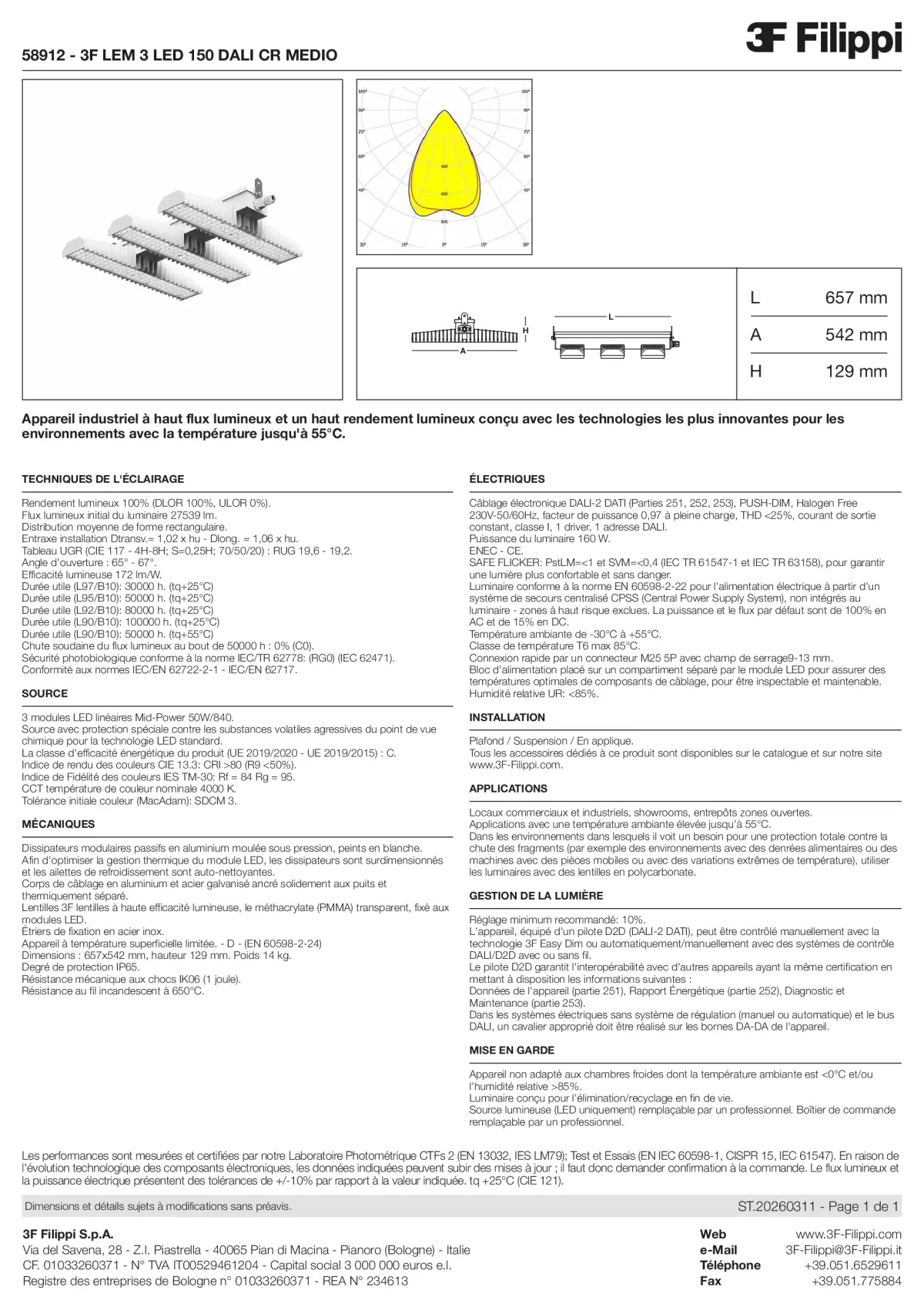 58912 - 3F LEM 3 LED 150 DALI CR MEDIO - Datasheet - fr