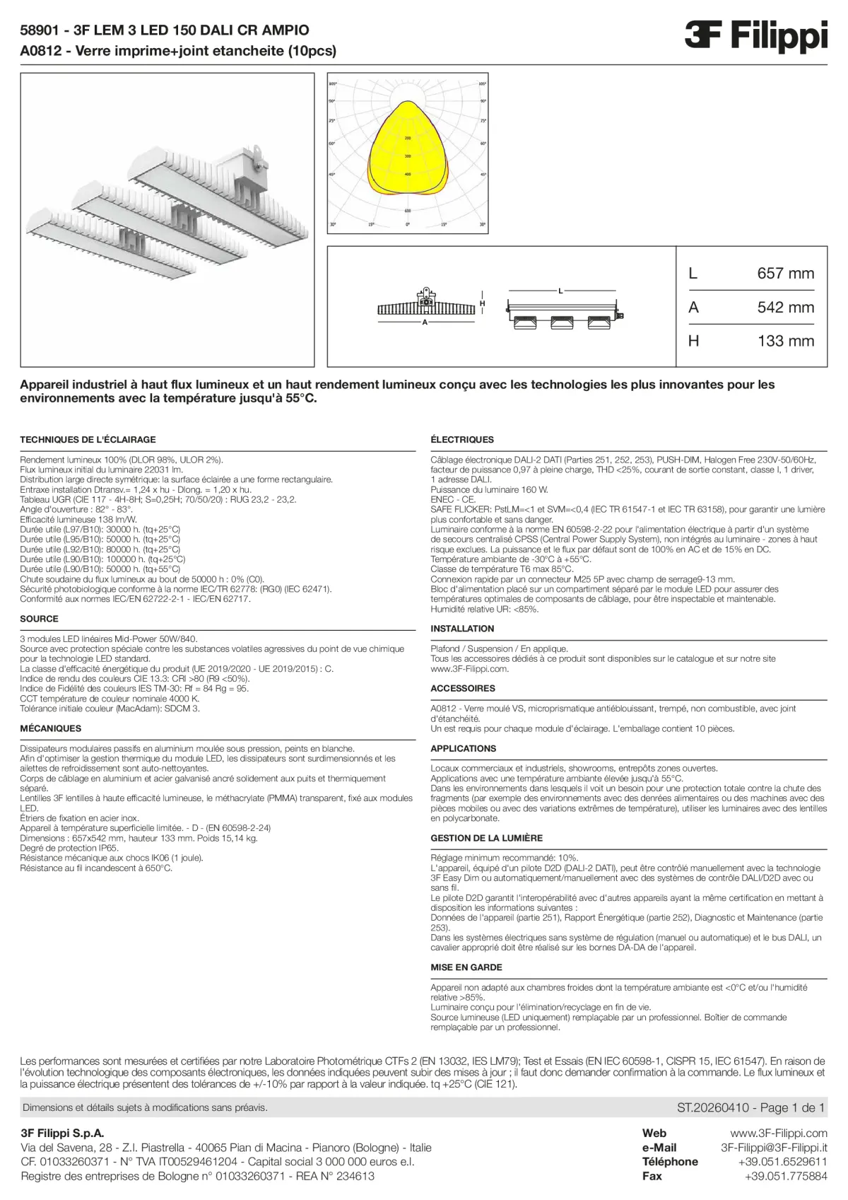 58901+A0812 - 3F LEM 3 LED 150 DALI CR AMPIO + VS - Datasheet - fr