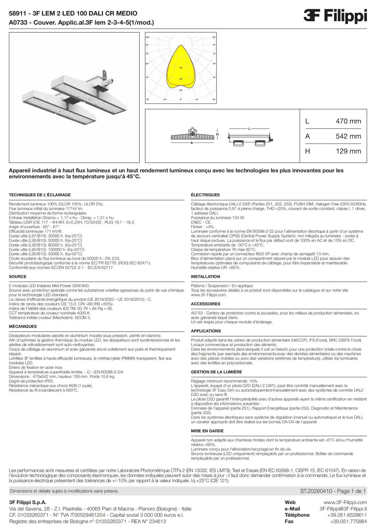 58911+A0733 - 3F LEM 2 LED 100 DALI CR MEDIO + FOOD - Datasheet - fr