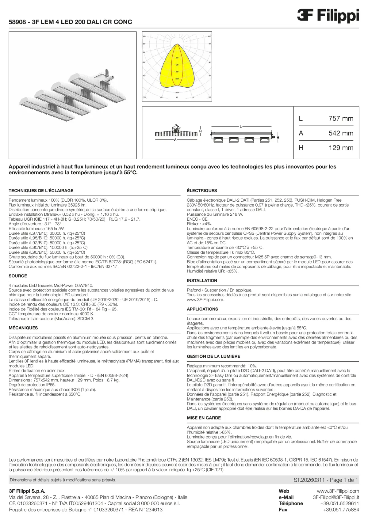 58908 - 3F LEM 4 LED 200 DALI CR CONC - Datasheet - fr