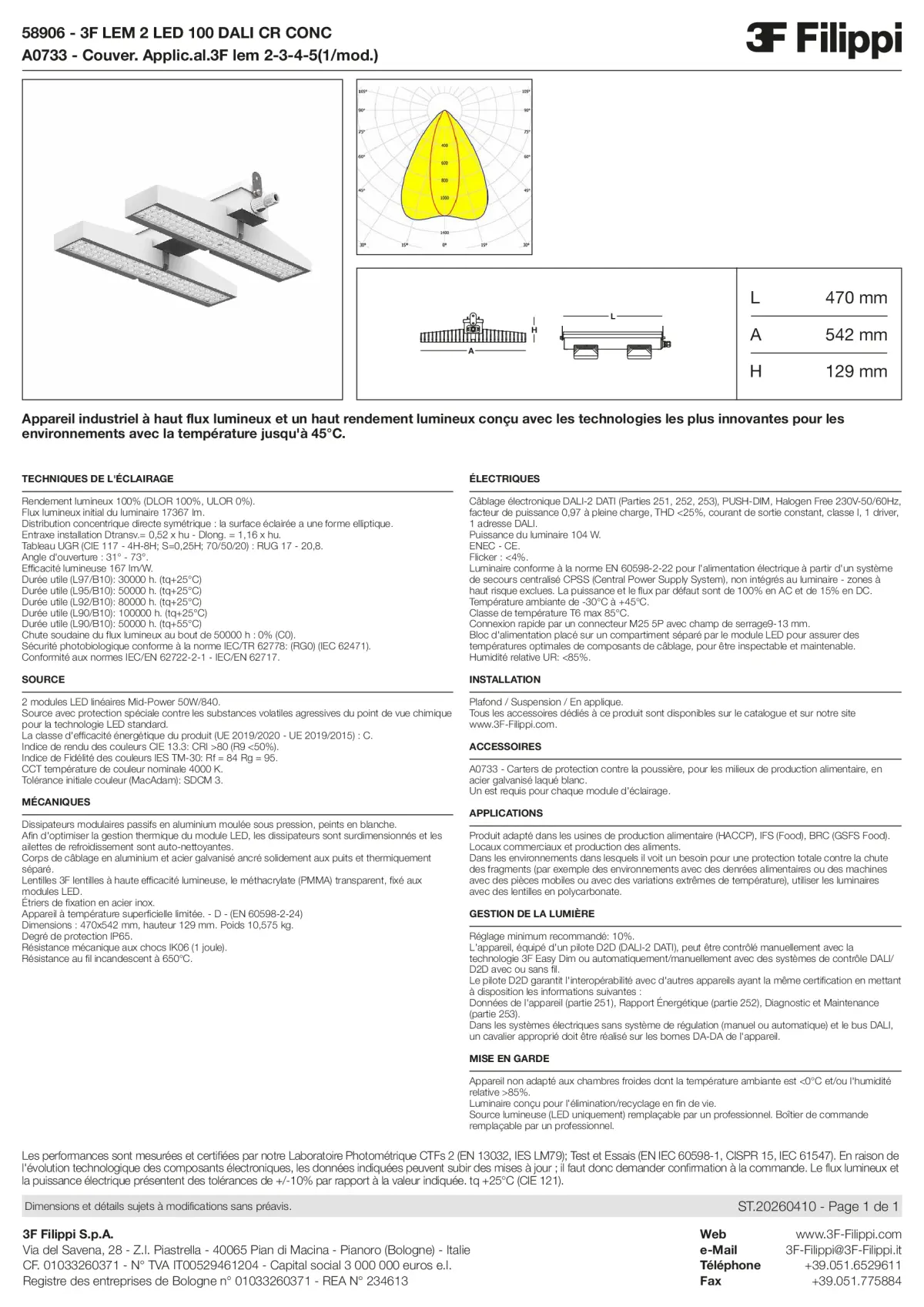 58906+A0733 - 3F LEM 2 LED 100 DALI CR CONC + FOOD - Datasheet - fr