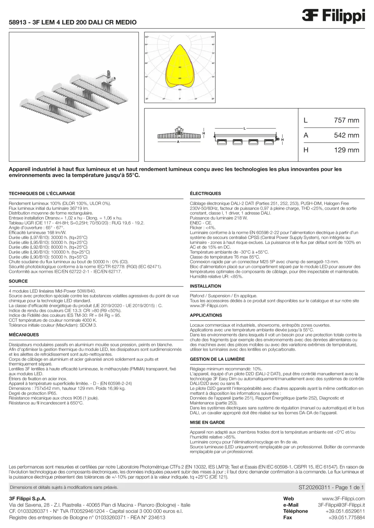 58913 - 3F LEM 4 LED 200 DALI CR MEDIO - Datasheet - fr