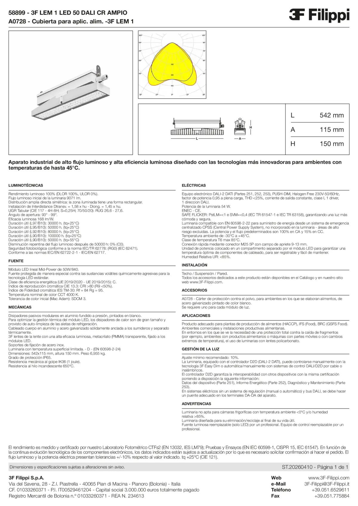 58899+A0728 - 3F LEM 1 LED 50 DALI CR AMPIO + FOOD - Datasheet - es