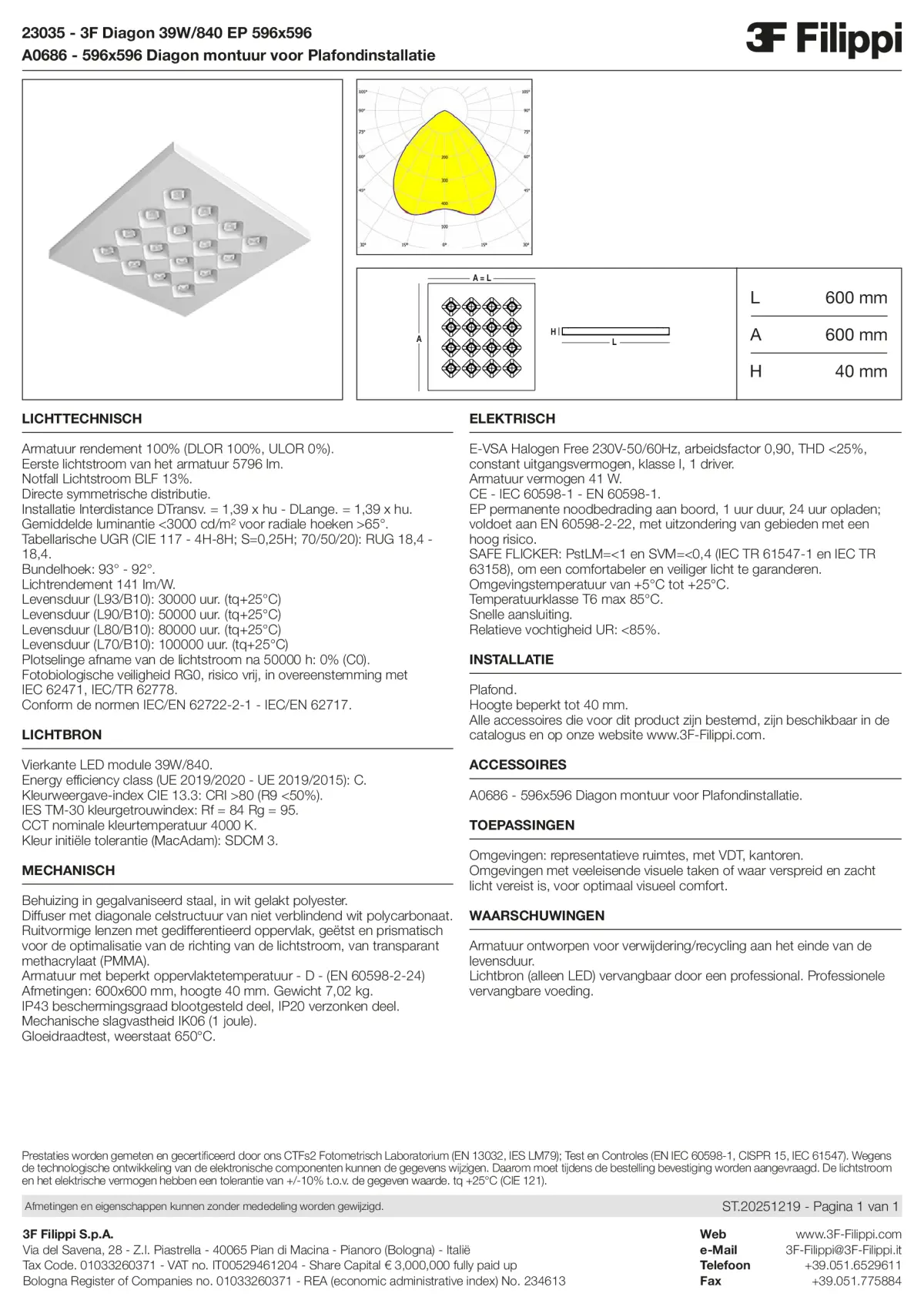 23035+A0686 - 3F Diagon 39W-840 EP 596x596 + Corn.plaf. - Datasheet - nl