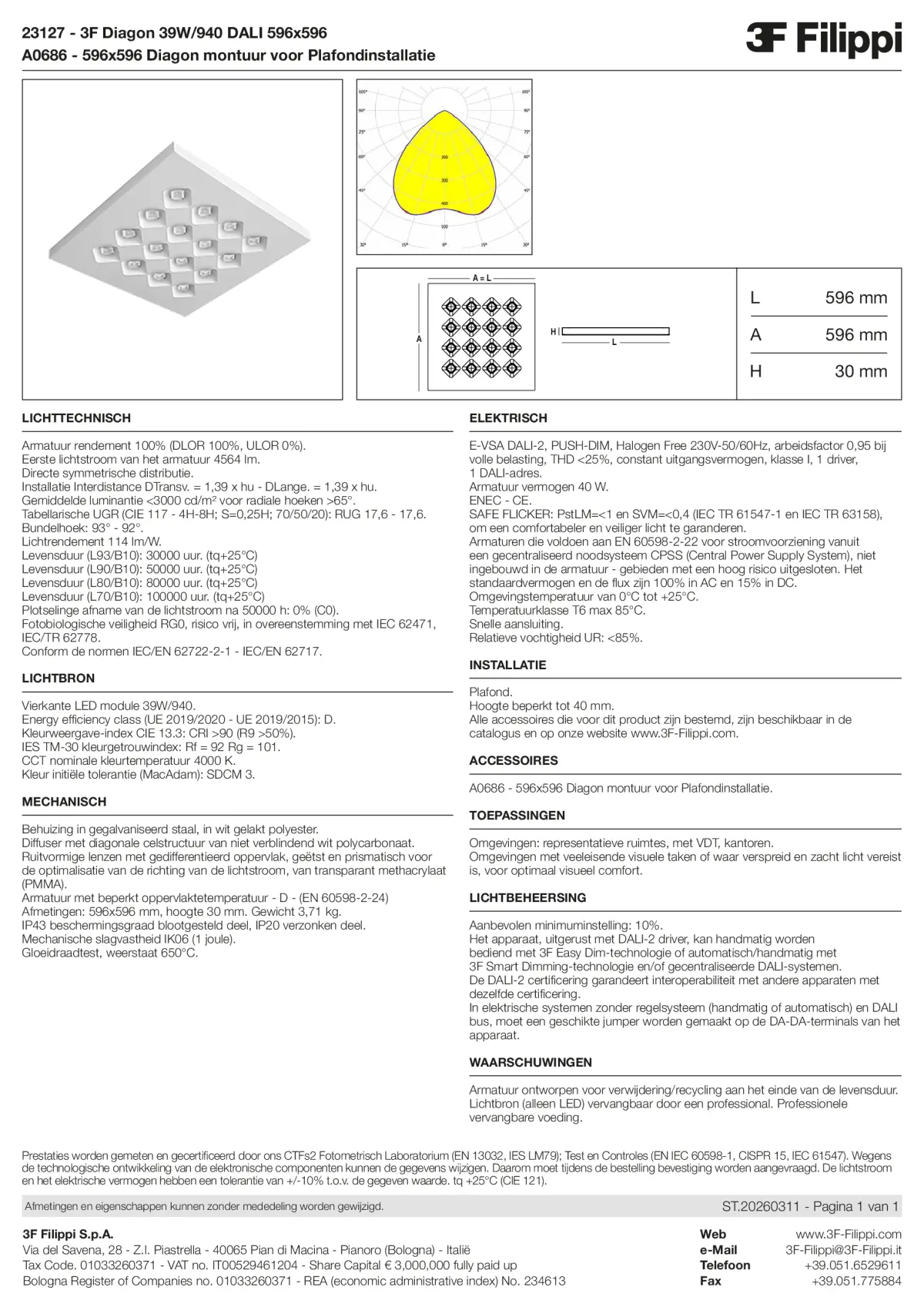 23127+A0686 - 3F Diagon 39W-940 DALI 596x596 + Corn.plaf. - Datasheet - nl