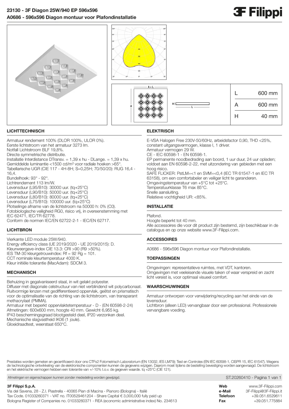 23130+A0686 - 3F Diagon 25W-940 EP 596x596 + Corn.plaf. - Datasheet - nl