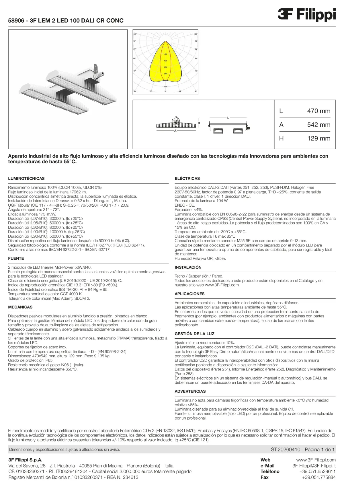 58906 - 3F LEM 2 LED 100 DALI CR CONC - Datasheet - es